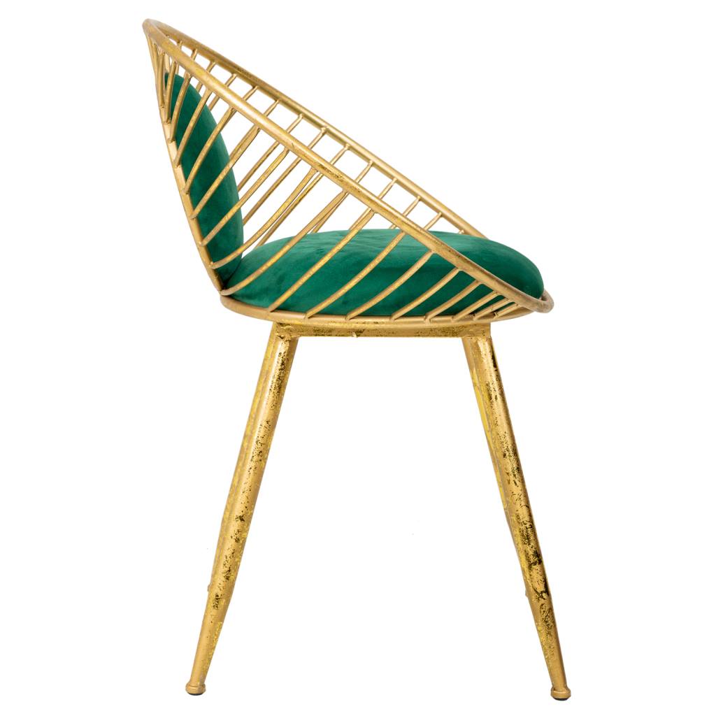 BANQUETA / SILLA DE METAL DORADO TAPIZADA VERDE image 2
