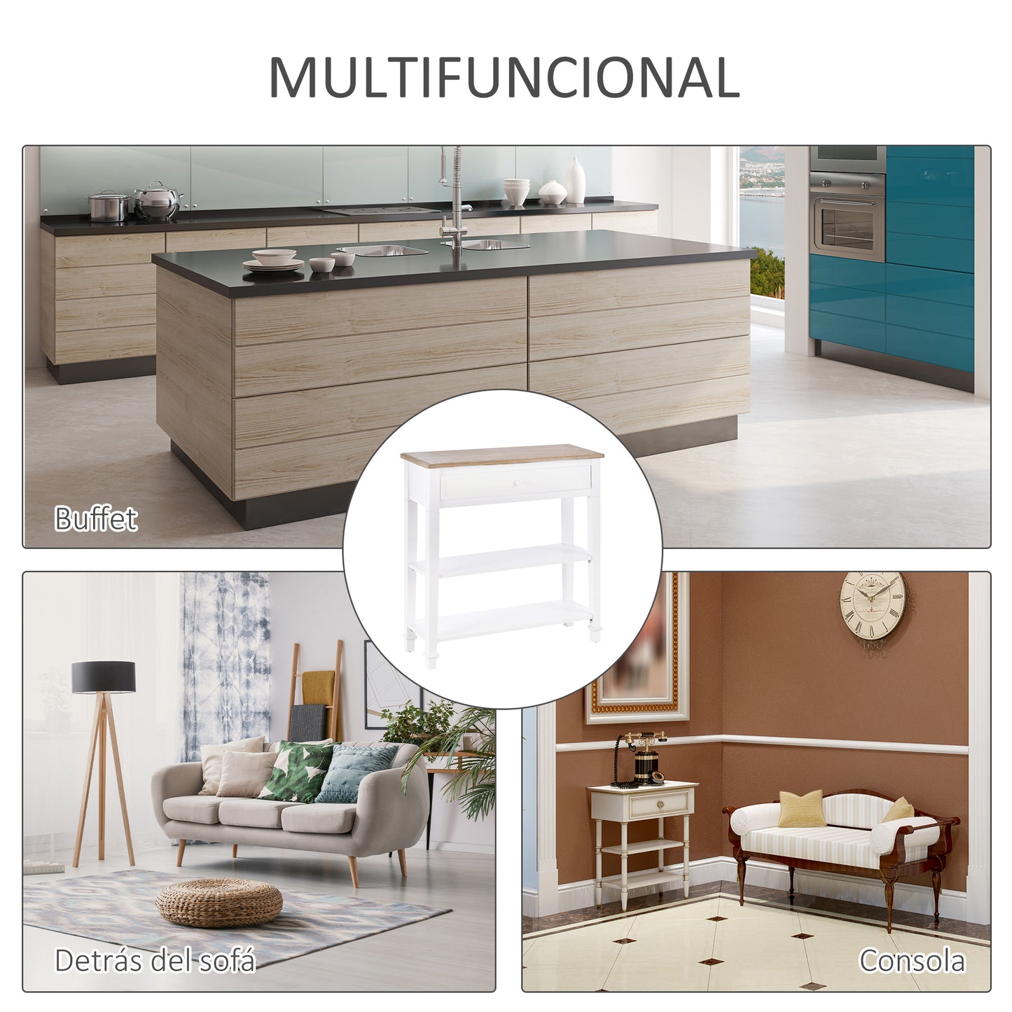CONSOLA RETRO BLANCA “VINTAGE ENTRY ONE DRAWER” image 3
