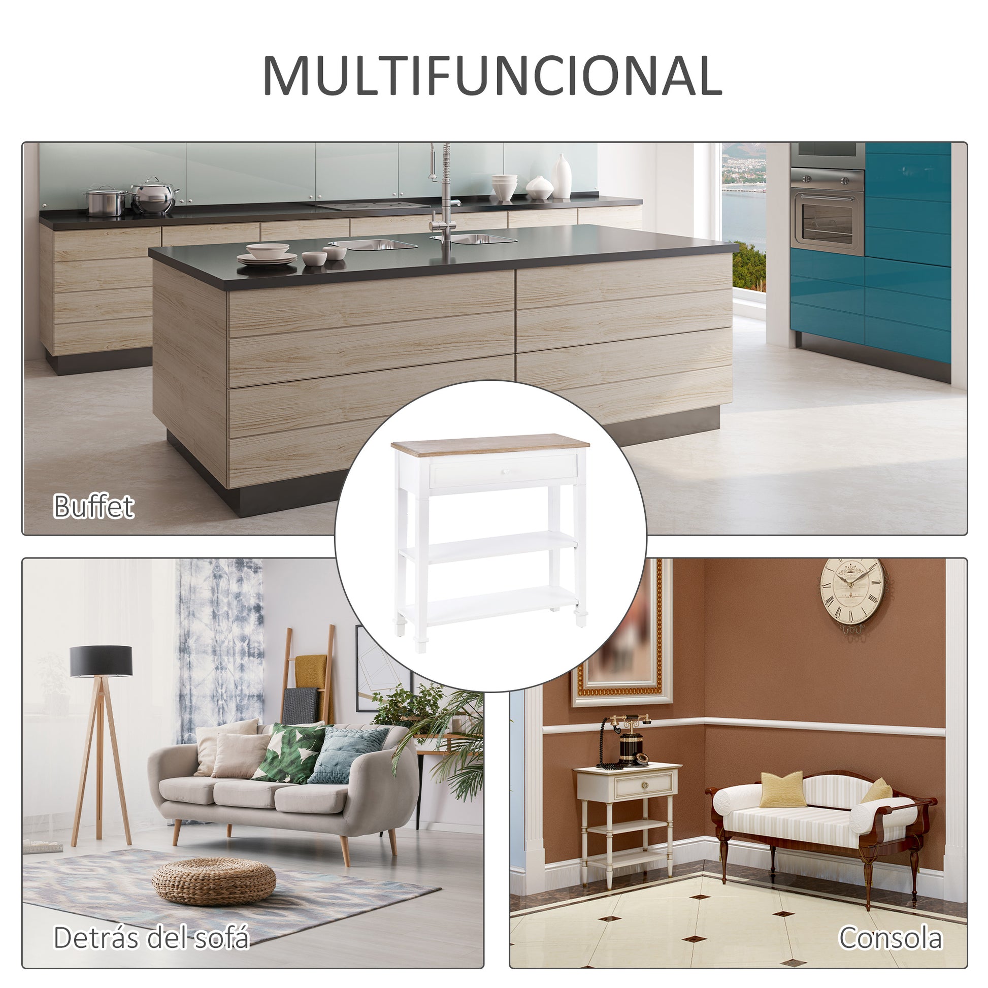 CONSOLA RETRO BLANCA “VINTAGE ENTRY ONE DRAWER” image 3