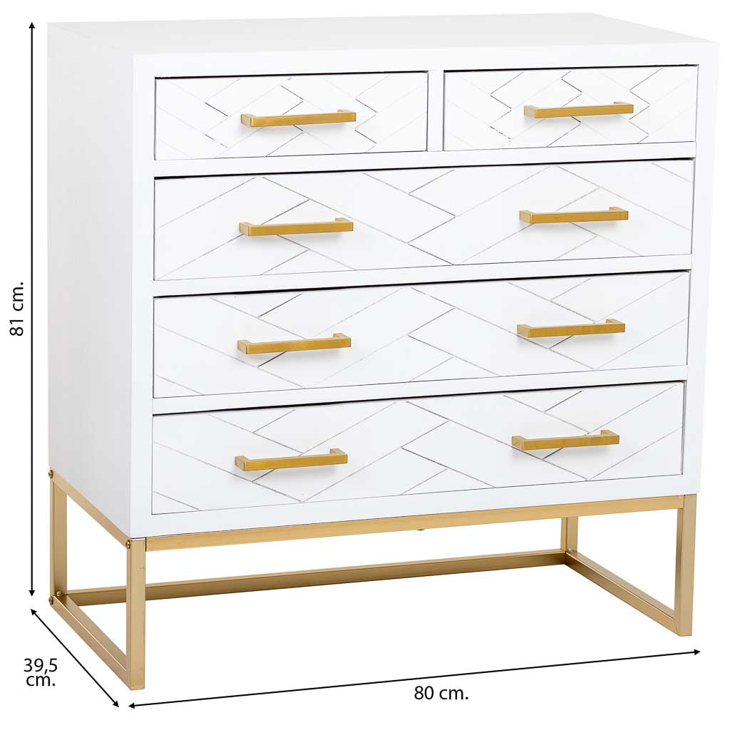 CÓMODA MARTA DE MADERA Y METAL BLANCA 5 CAJONES image 3