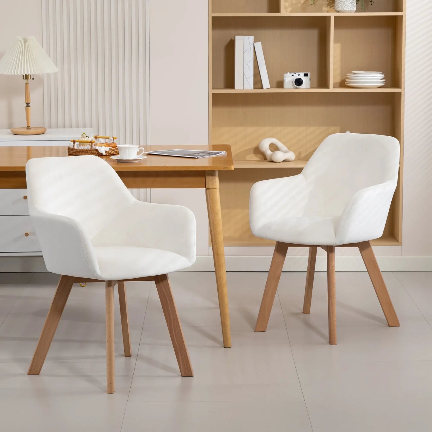 JUEGO DE 2 SILLAS DE COMEDOR MODERNAS TAPIZADAS EN TERCIOPELO – COLOR CREMA image 5