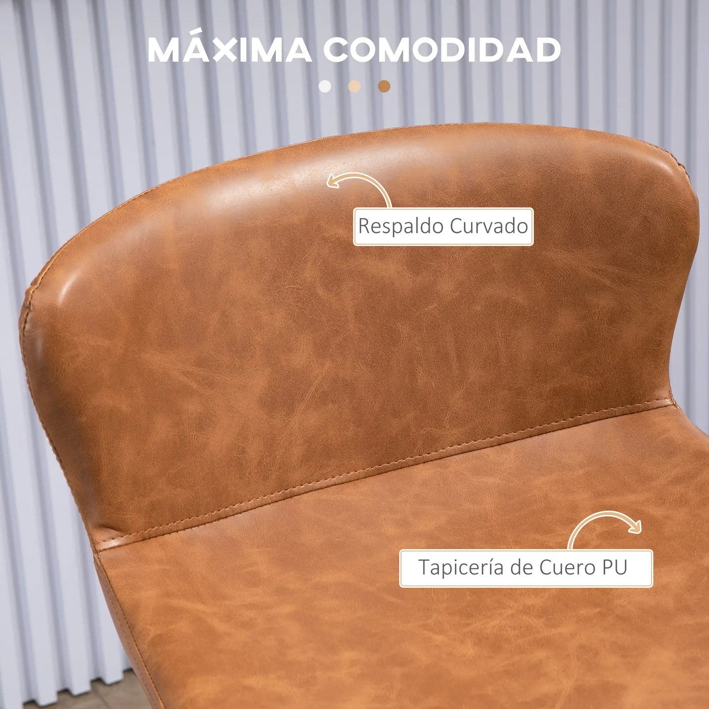🪑 Conjunto de 2 Taburetes Altos de Cocina Vintage Tapizados en PU Marrón – Con Respaldo, Reposapiés y Estructura de Acero