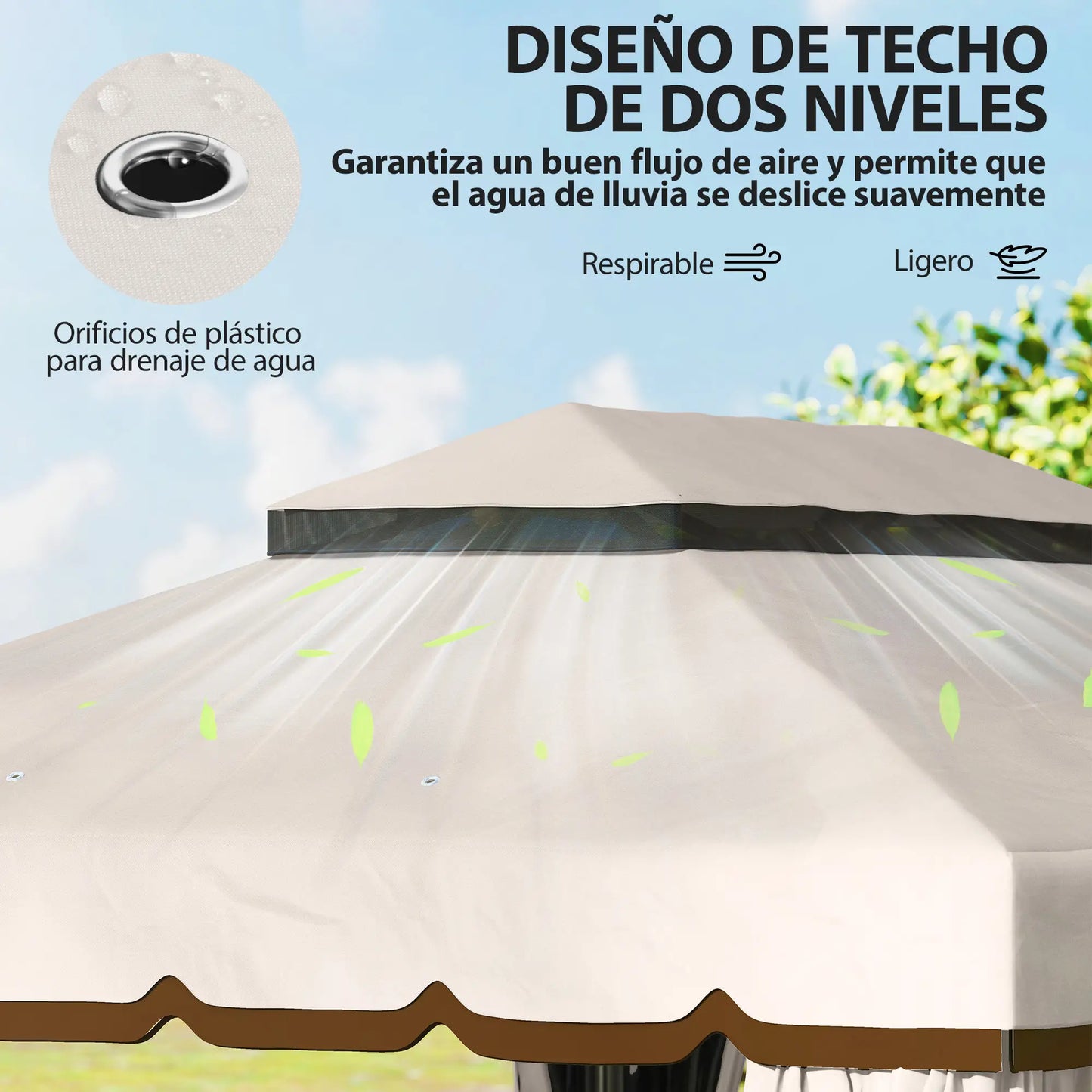 🌿 CENADOR DE JARDÍN “ARENAZZA” 4x3m – DOBLE TECHO, CORTINAS Y MOSQUITERA