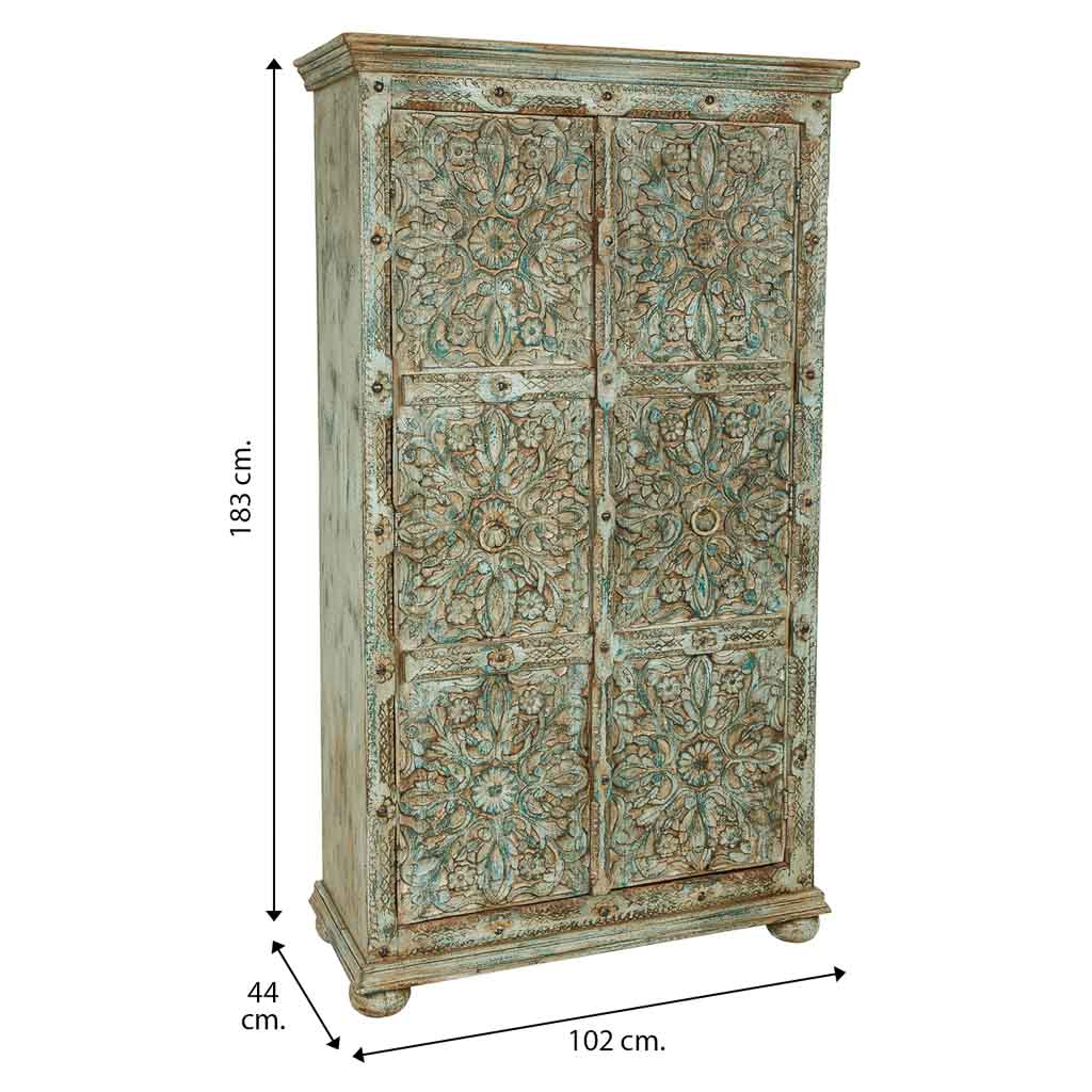 ARMARIO DALIAN ARTESANAL DE MADERA TALLADA VERDE AGUAMARINA image 2