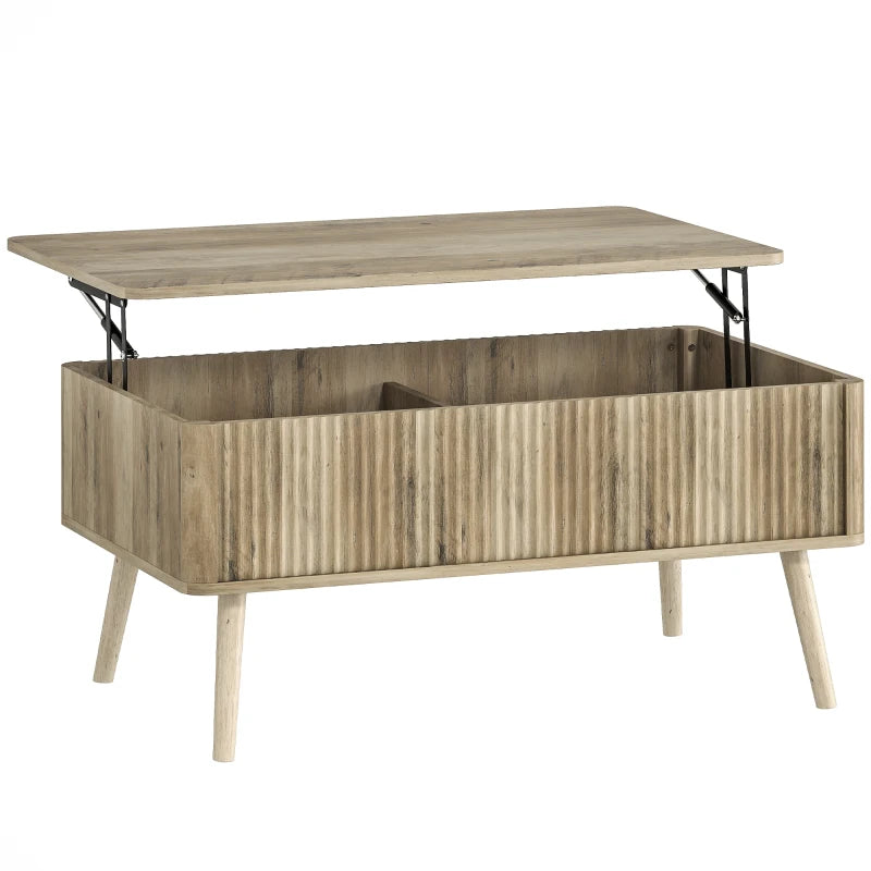 Mesa de Centro Elevable con Almacenaje Oculto y Patas de Pino 91 cm en Roble image 4