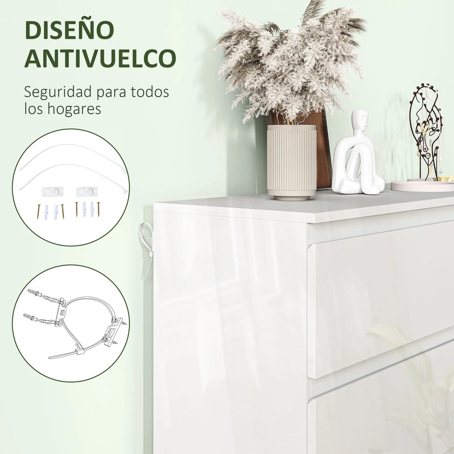 CÓMODA DE DORMITORIO ARLUXA SIX CON 6 CAJONES · ESTILO MODERNO · BLANCO BRILLO image 6