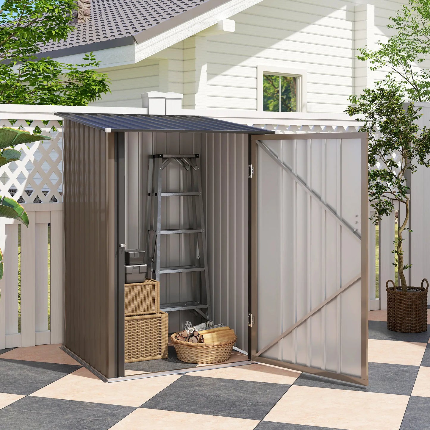CASETA DE JARDÍN METÁLICA 0,92 M² MARRÓN CON CERRADURA – MODELO ATLAS image 7