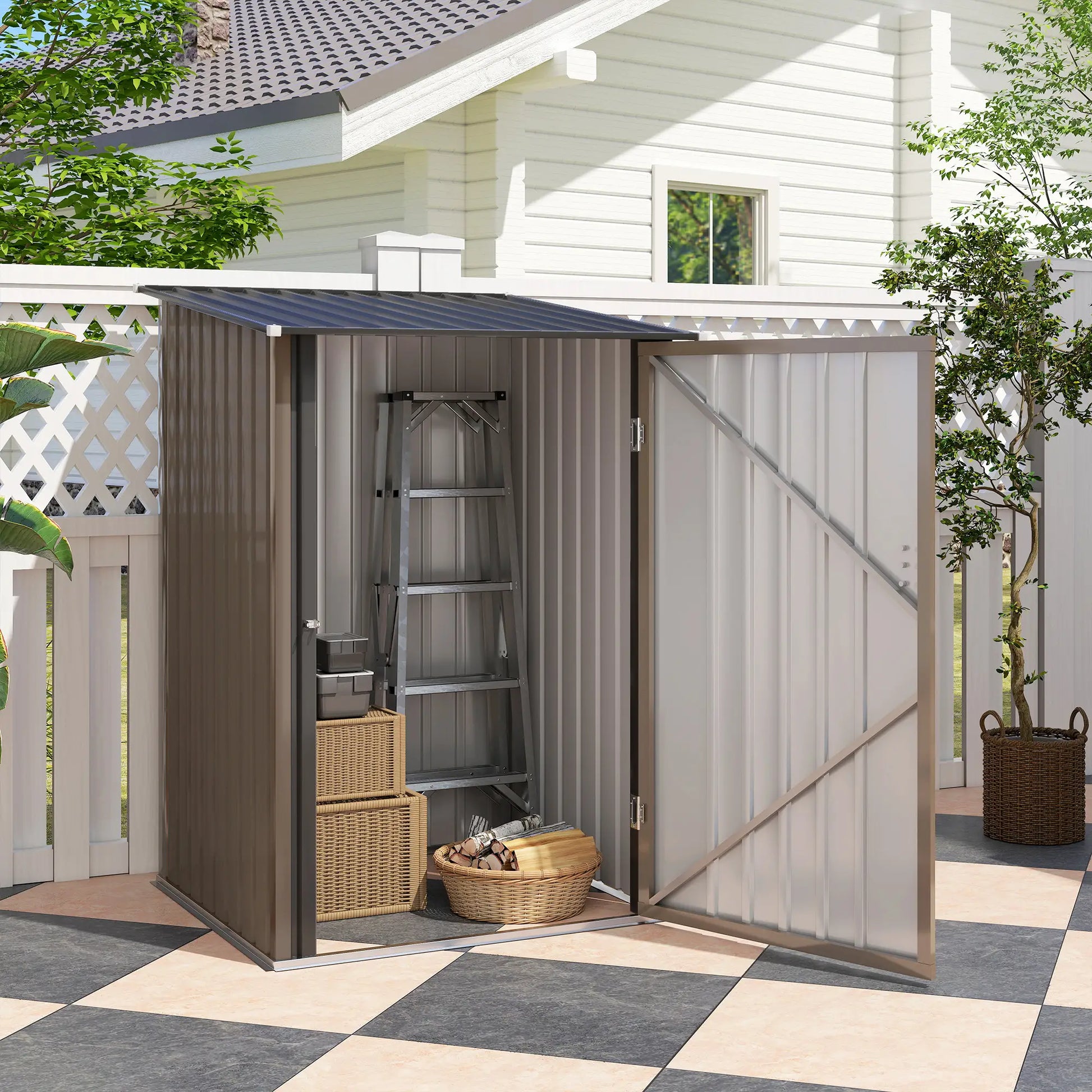 CASETA DE JARDÍN METÁLICA 0,92 M² MARRÓN CON CERRADURA – MODELO ATLAS image 7