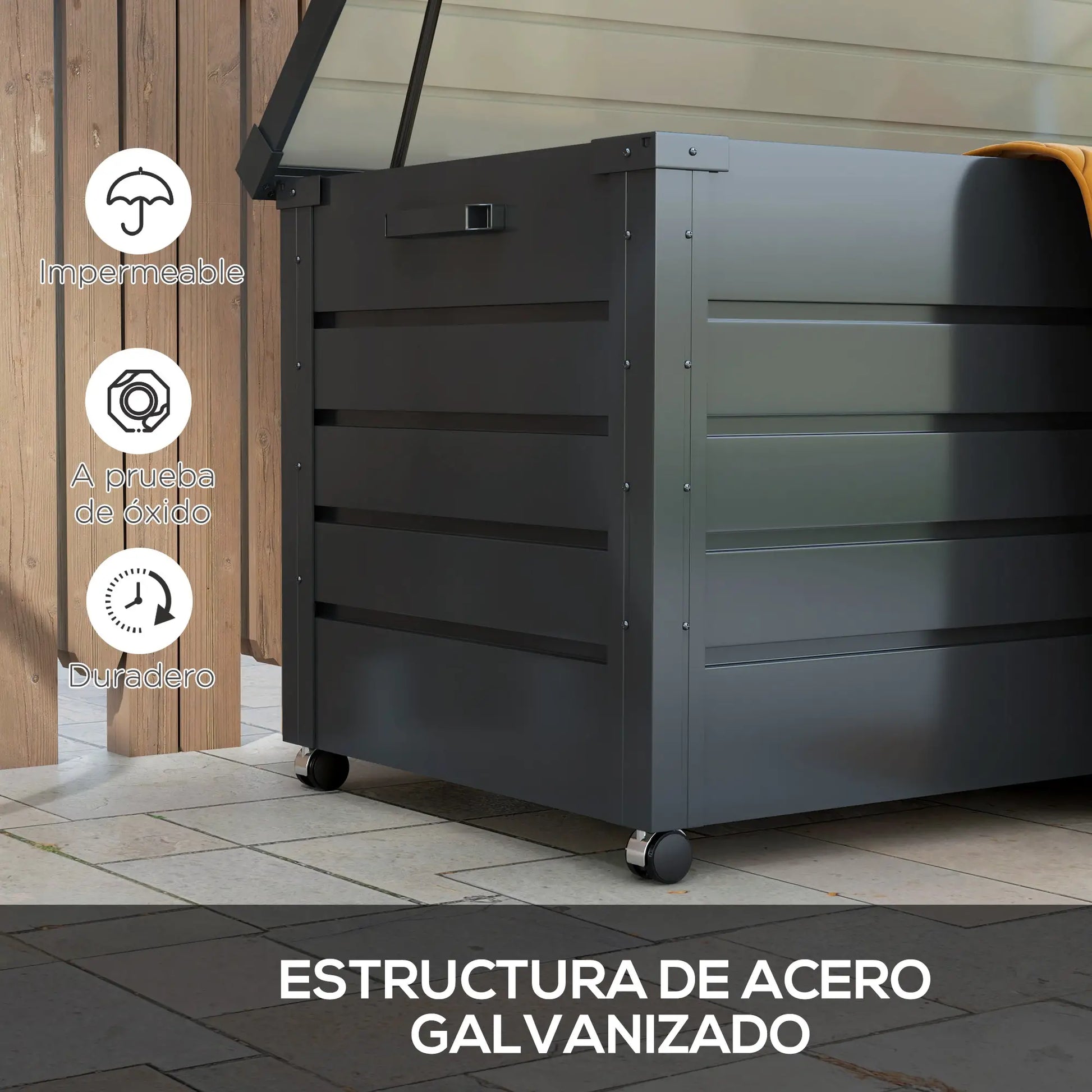 BAÚL DE EXTERIOR DE ACERO GALVANIZADO CON RUEDAS 311 L – MODELO TITAN image 3