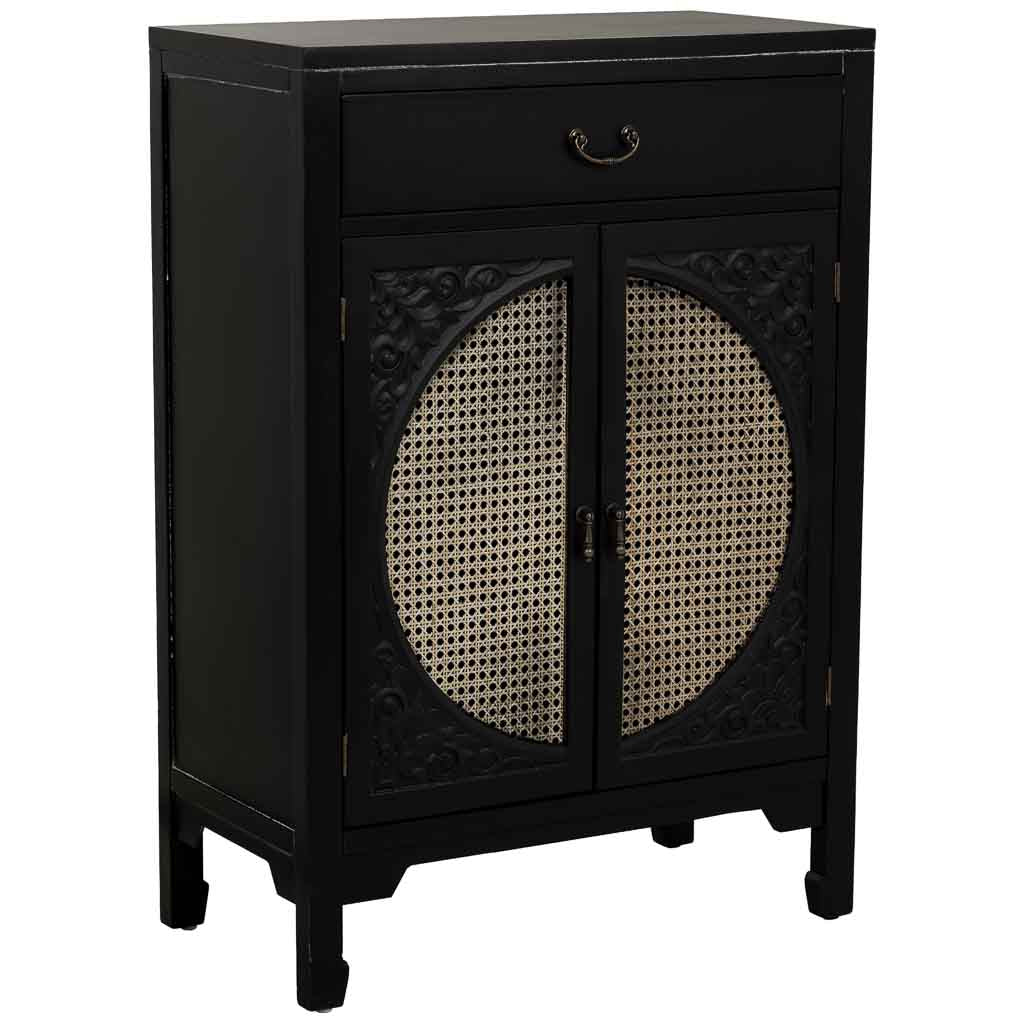 RECIBIDOR ALIKA DE MADERA Y RATÁN CON 1 CAJÓN Y 2 PUERTAS NEGRO image 1