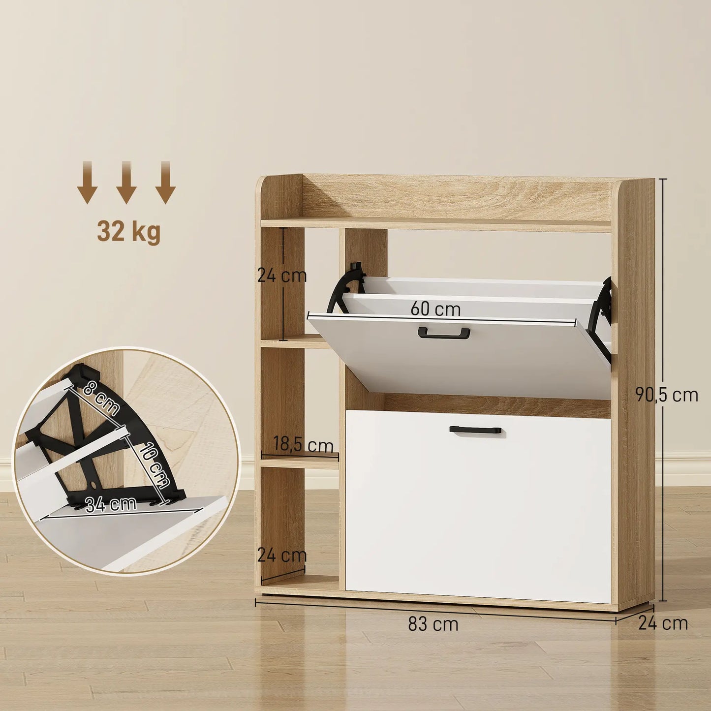 ZAPATERO ESTRECHO SIENA MIX CON 2 PUERTAS, ESTANTES LATERALES Y DISEÑO MODERNO image 1