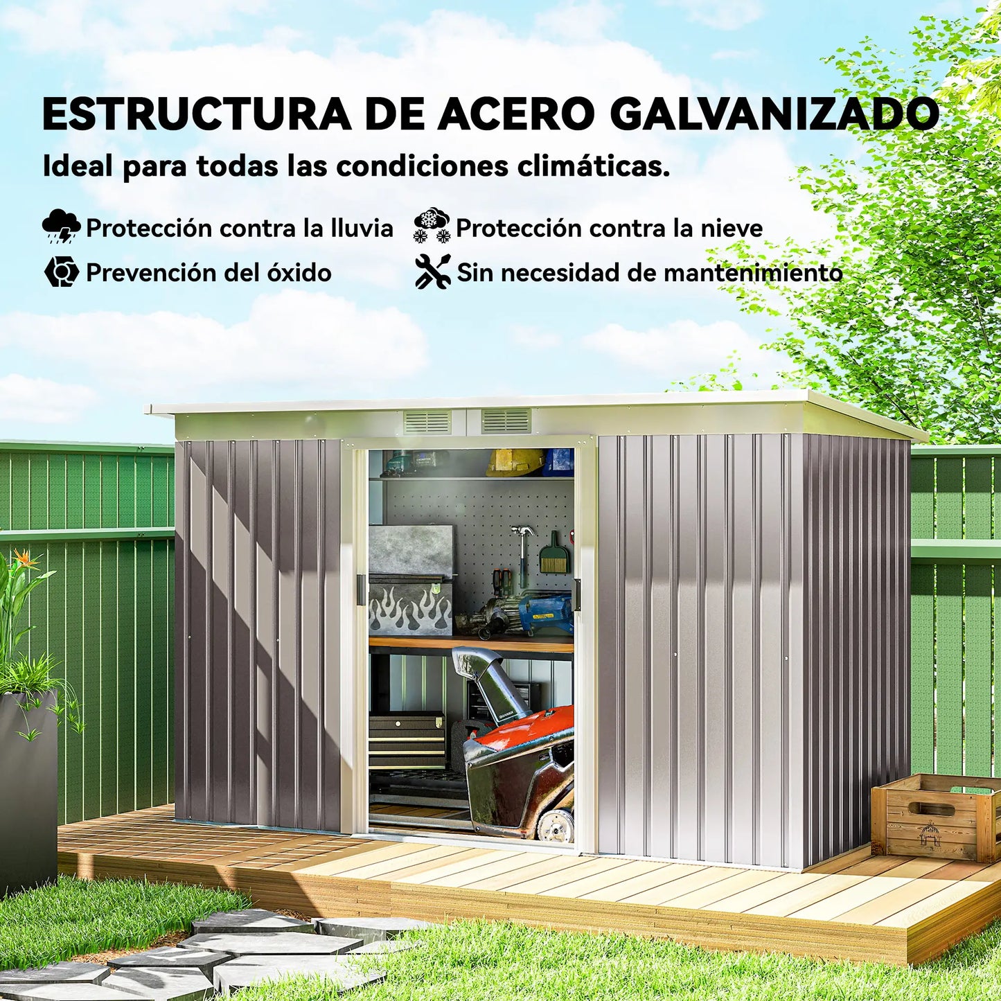 CASETA DE JARDÍN EXTERIOR METÁLICA 3,2 M² GRIS CLARO – MODELO ATARFE image 6