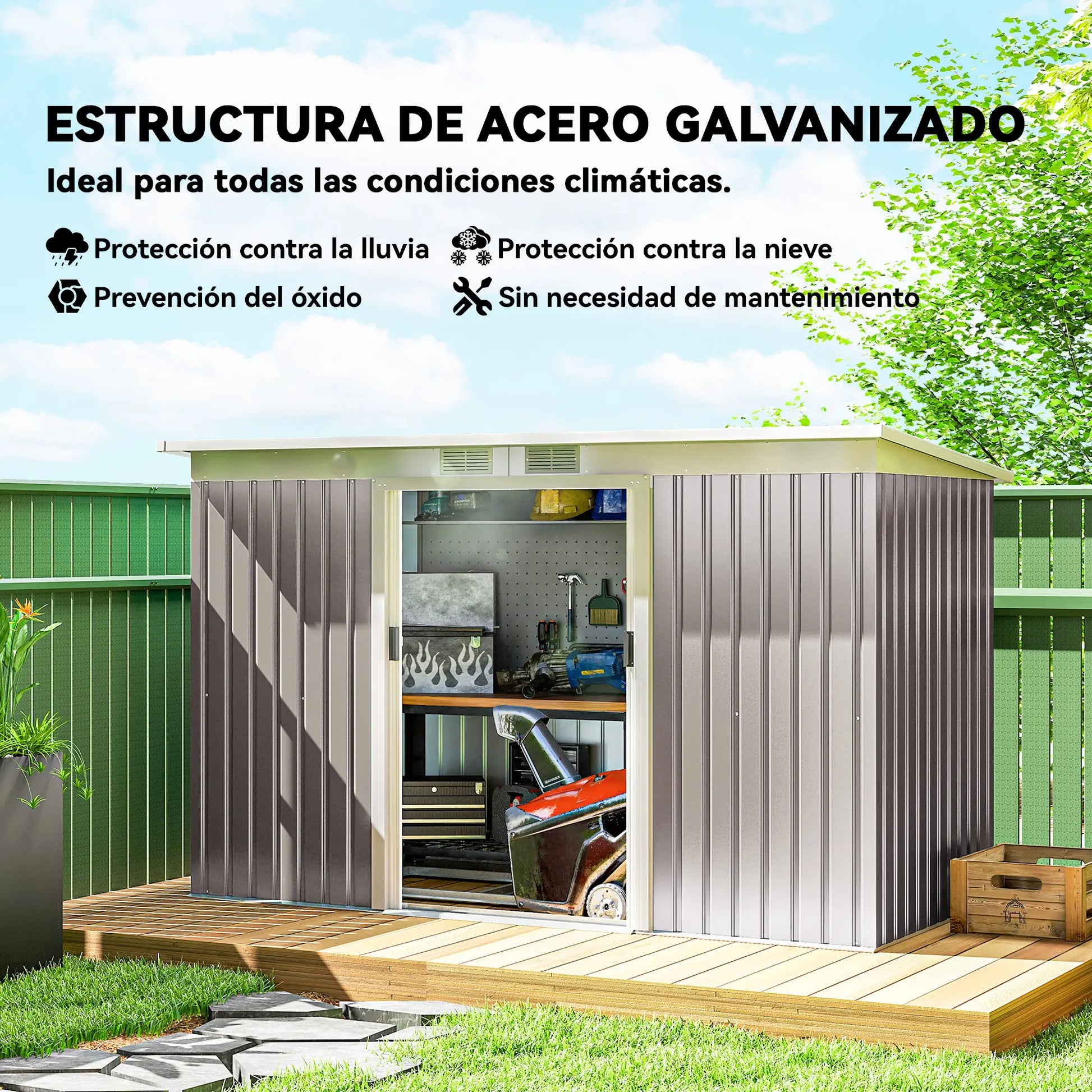 CASETA DE JARDÍN EXTERIOR METÁLICA 3,2 M² GRIS CLARO – MODELO ATARFE image 6