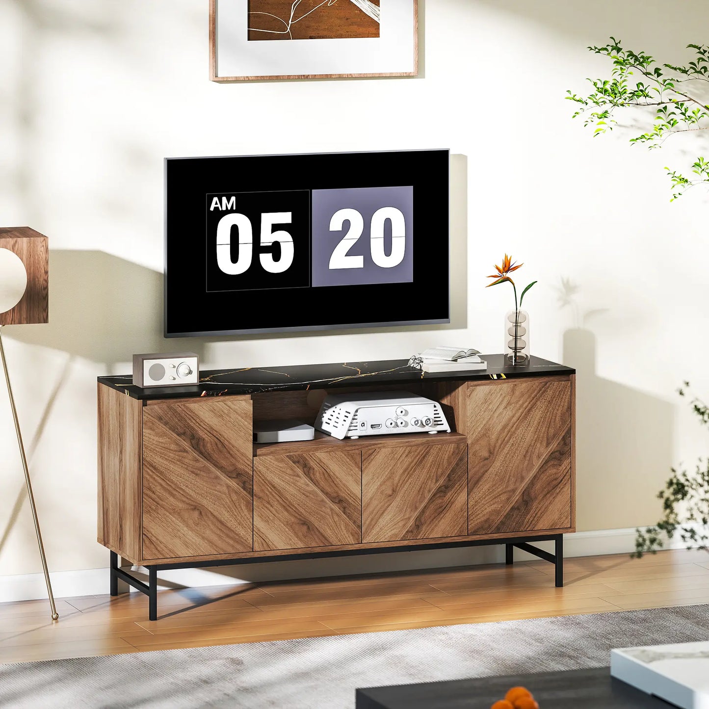 Mueble TV Nogal con Encimera Efecto Mármol image 1