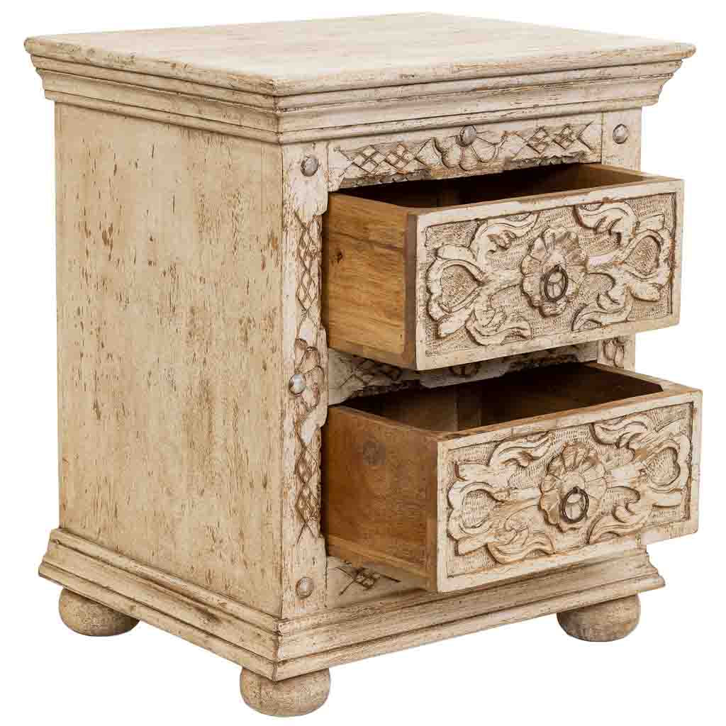 MESITA DALIAN ARTESANAL BEIGE DE MADERA CON 2 CAJONES image 1