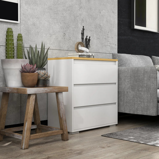 🤍 CÓMODA NORDIC PURE 3C – 3 CAJONES BLANCO Y MADERA NATURAL SIN TIRADORES