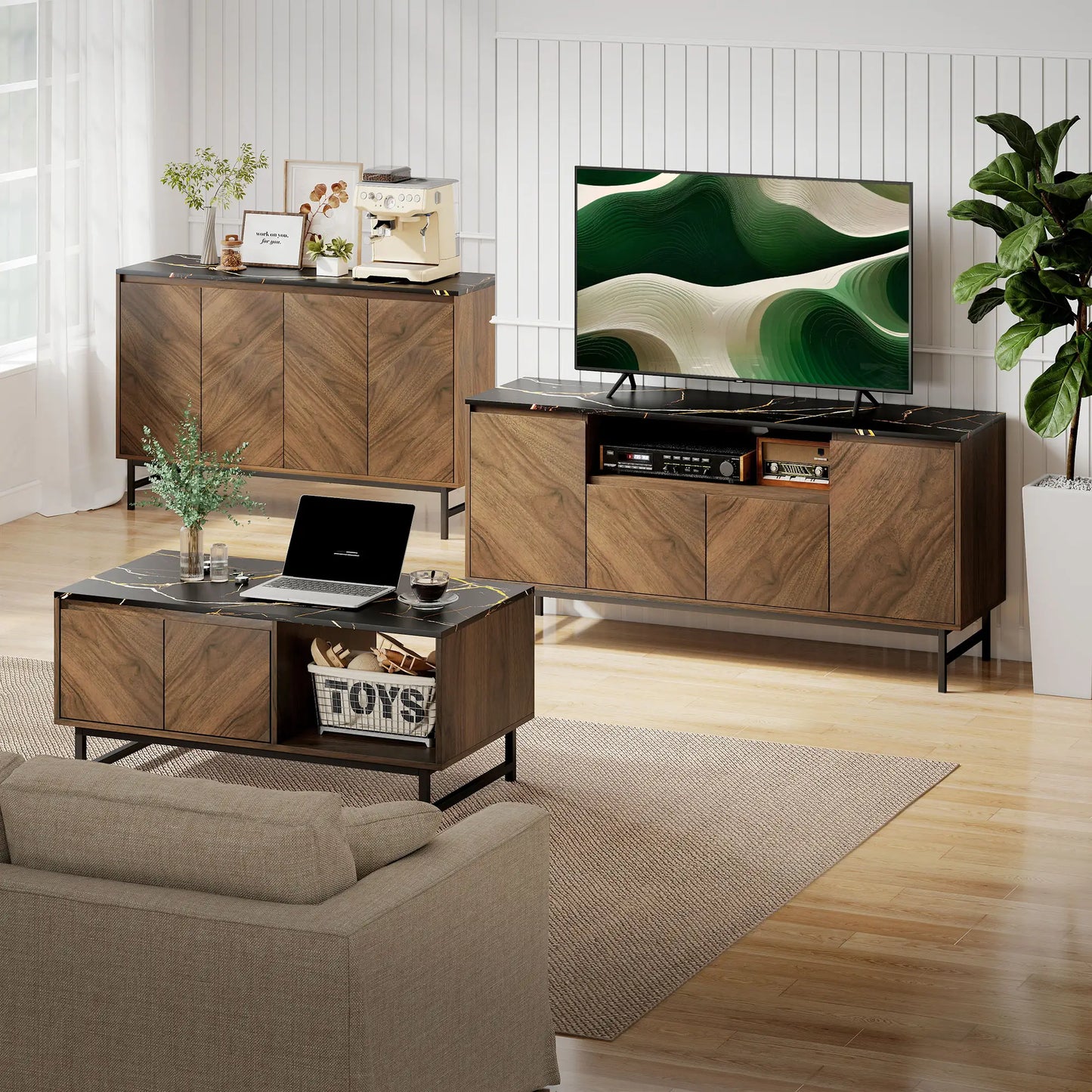 Mueble TV Nogal 120 cm con Tablero Efecto Mármol image 1