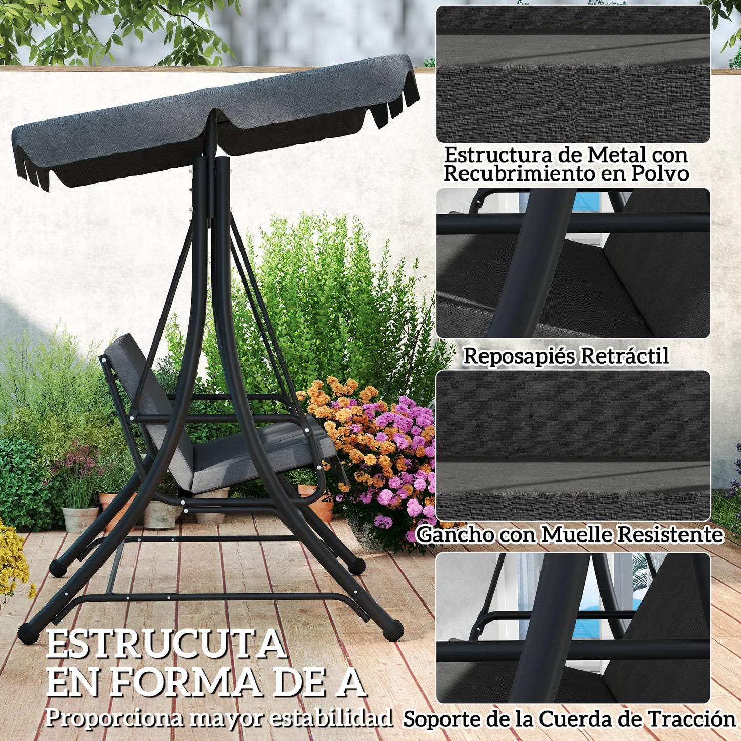 COLUMPIO DE JARDÍN 3 PLAZAS CON REPOSAPIÉS MODELO CONFORT image 2
