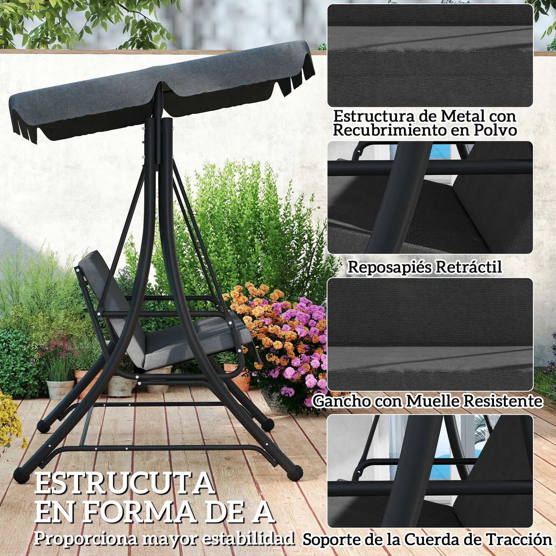COLUMPIO DE JARDÍN 3 PLAZAS CON REPOSAPIÉS MODELO CONFORT image 2