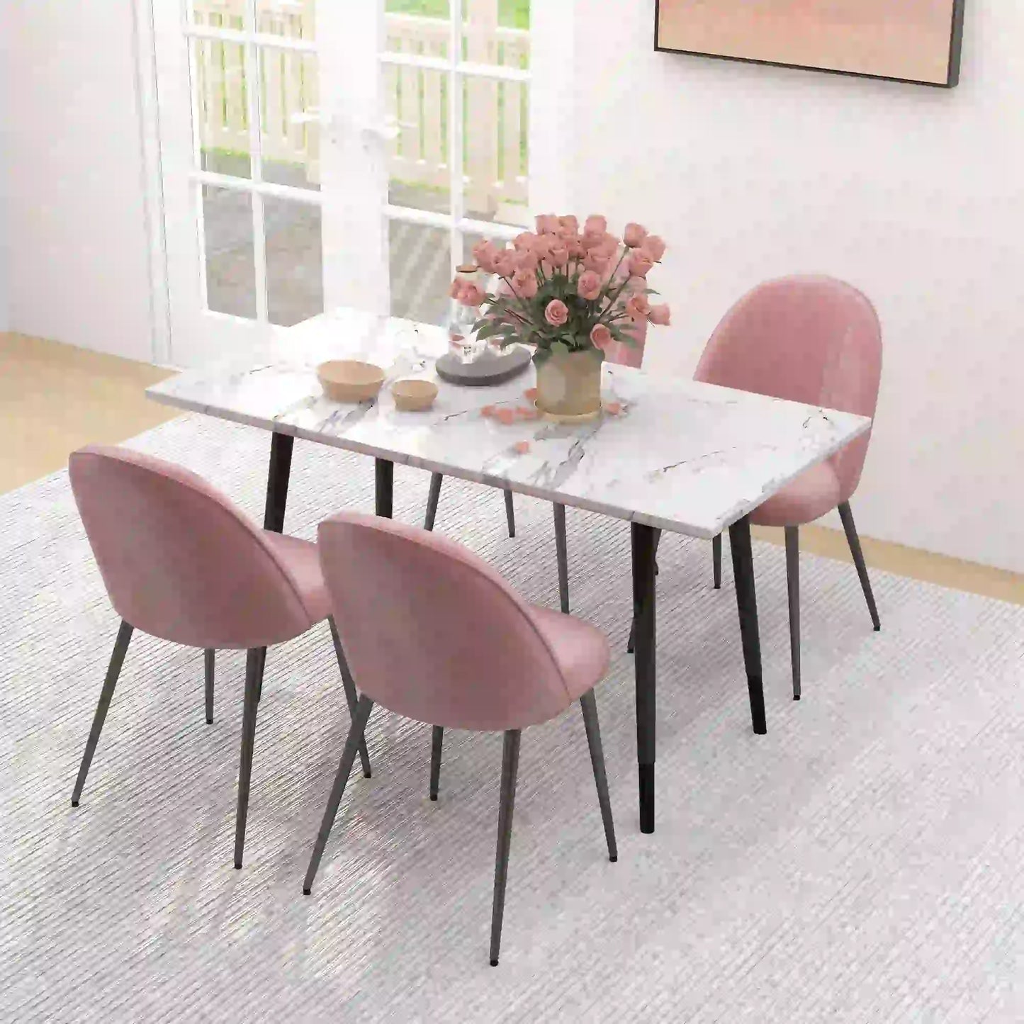 PACK DE 4 SILLAS DE COMEDOR MODERNAS EN TERCIOPELO ROSA PALO image 3