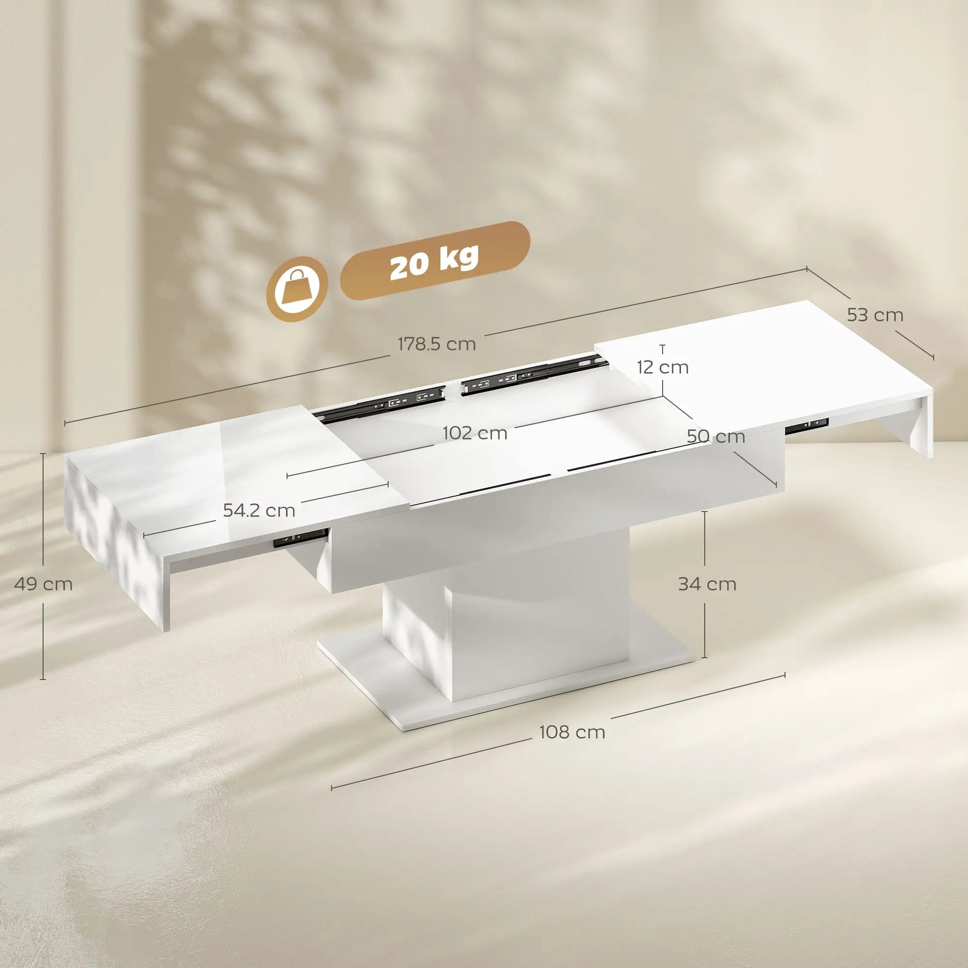 MESA EXTENSIBLE BLANCO BRILLANTE CON ALMACENAJE image 1