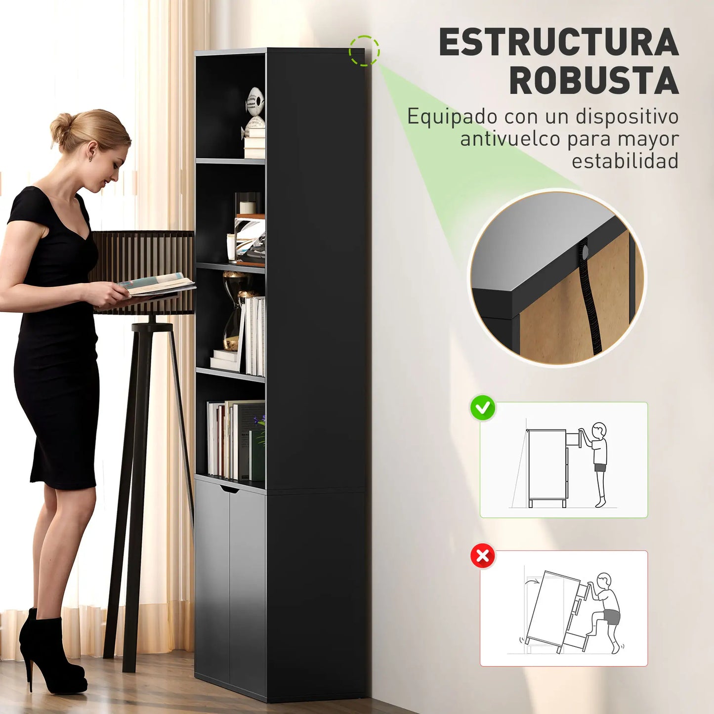 📚 Librería Vertical NEXUS – 6 Niveles con Puerta 180 cm