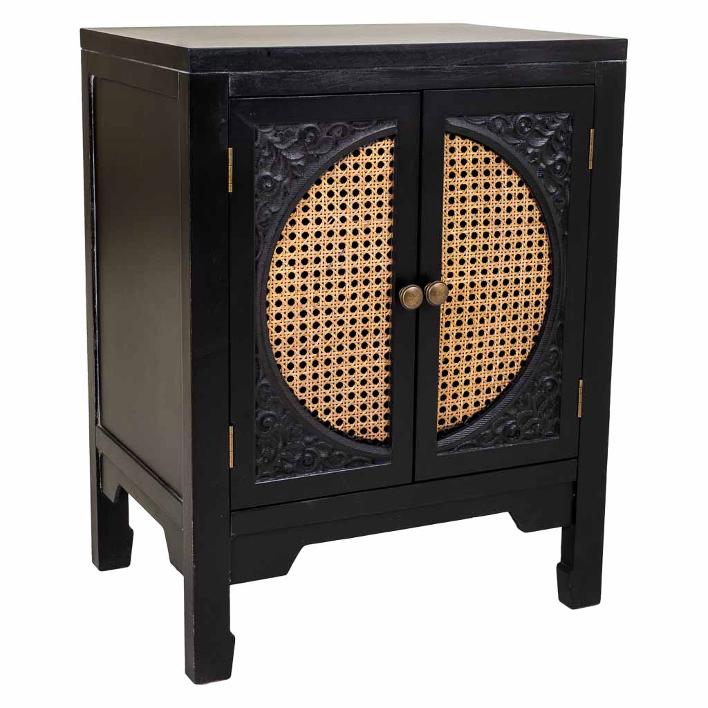 MESITA DE NOCHE ALIKA DE MADERA Y RATÁN CON 2 PUERTAS NEGRO image 1