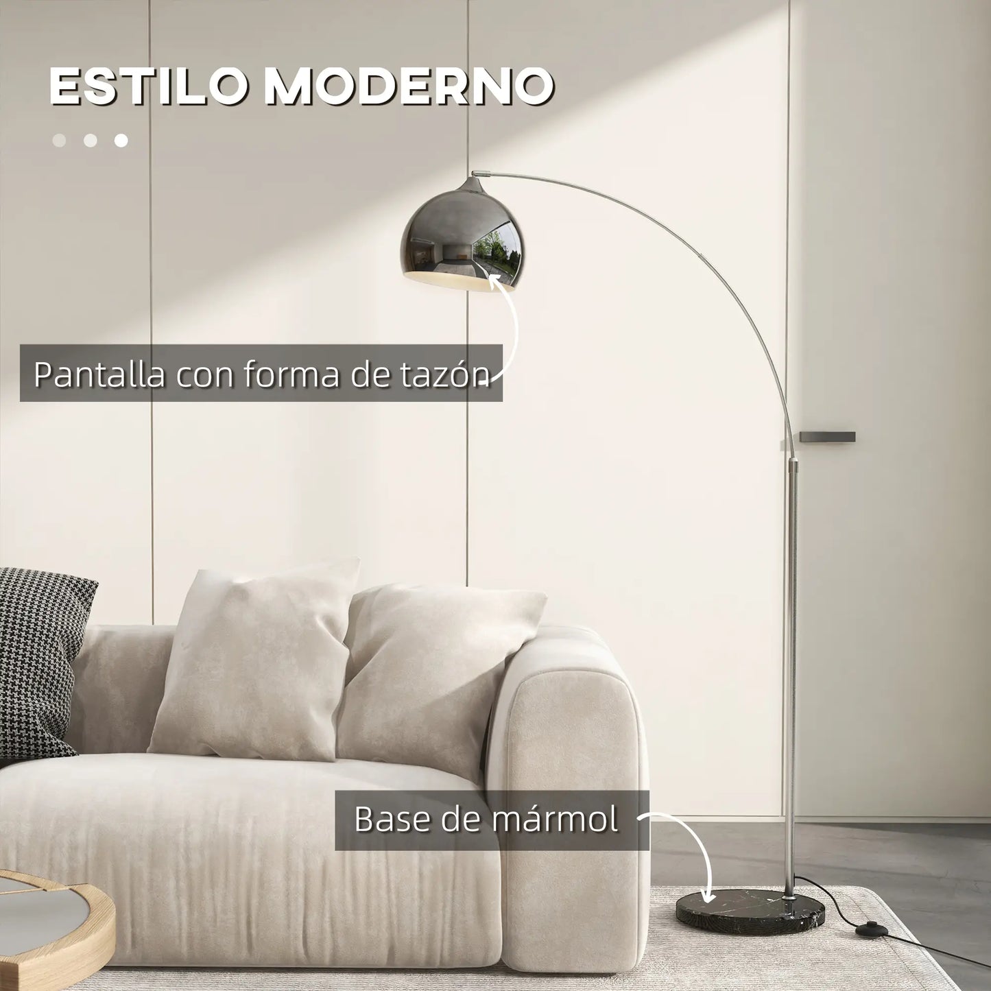 💡 Lámpara de Pie de Arco Moderna con Base de Mármol Ajustable E27 40W Plata y Negro