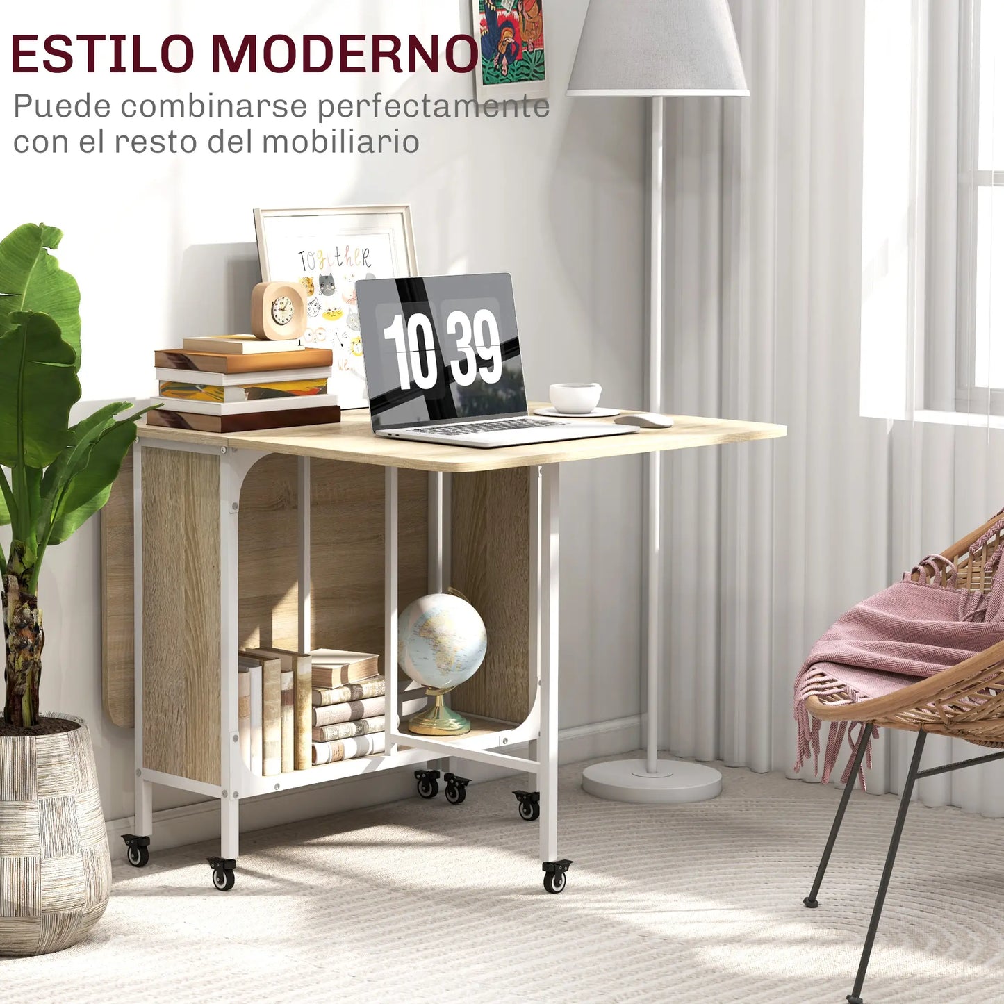 MESA DE COCINA PLEGABLE CON RUEDAS Y ALAS ABATIBLES 130x80 CM image 9