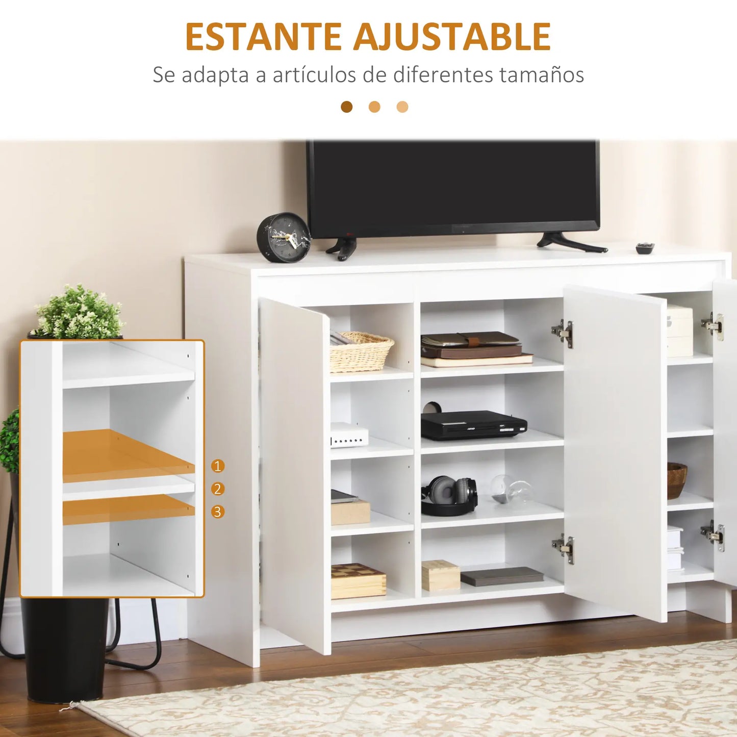 MUEBLE APARADOR BLANCO MULTIFUNCIONAL 120 CM – SOPORTE TV HASTA 50” image 3