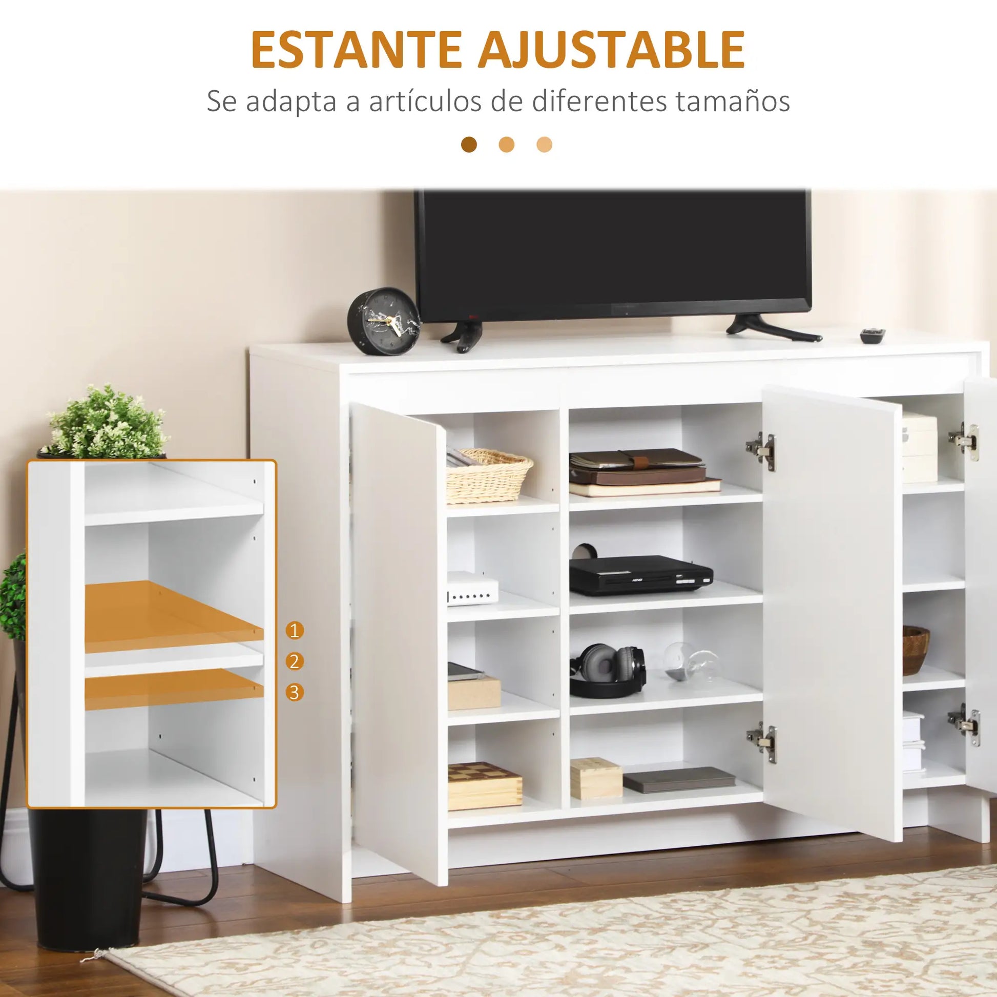 MUEBLE APARADOR BLANCO MULTIFUNCIONAL 120 CM – SOPORTE TV HASTA 50” image 3