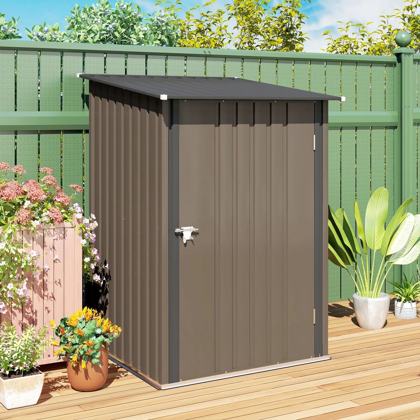 CASETA DE JARDÍN METÁLICA 0,92 M² MARRÓN CON CERRADURA – MODELO ATLAS image 0