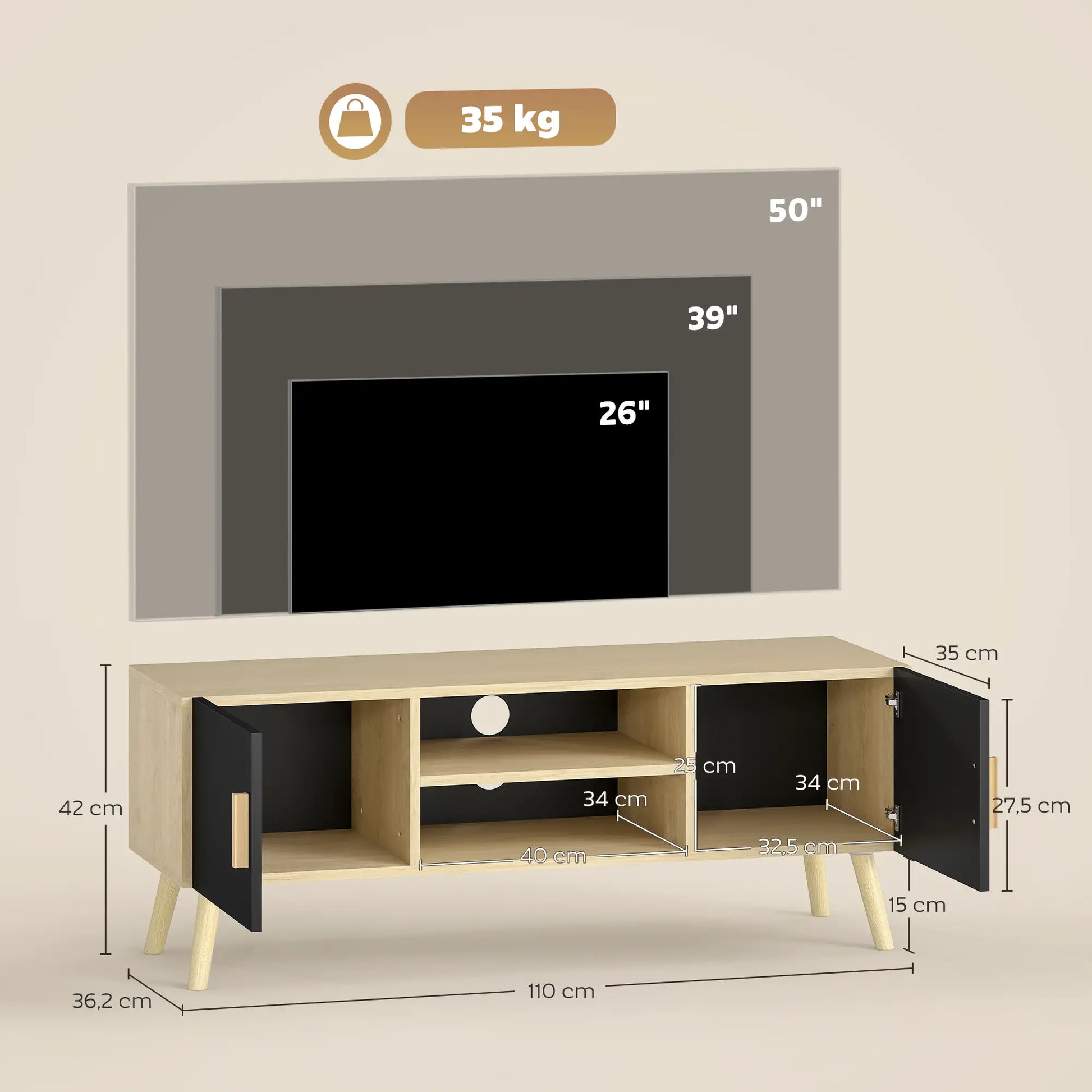 MUEBLE TV ROBLE & NEGRO 110 CM image 1