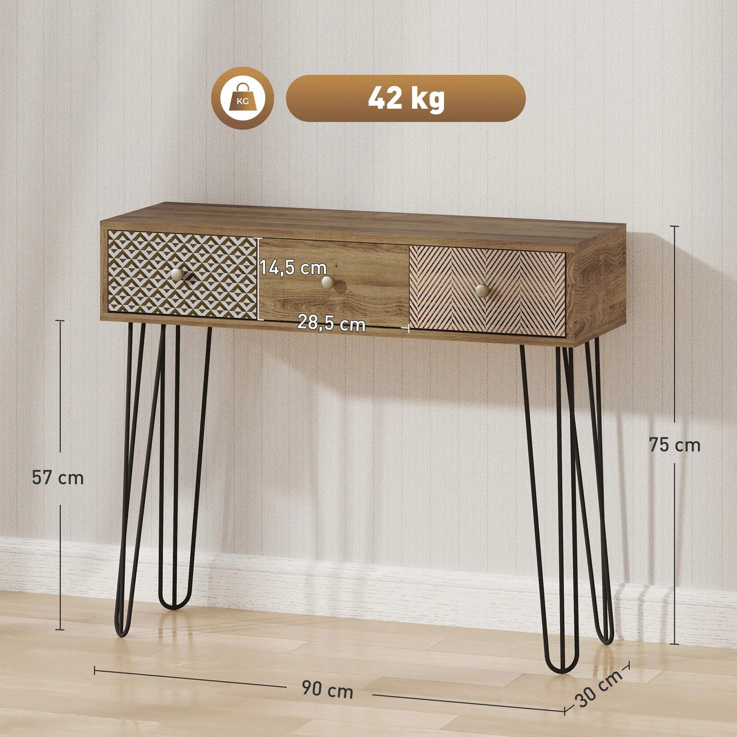 MESA CONSOLA BOHEMIA “NATURAL HARP 3 DRAWERS” image 6