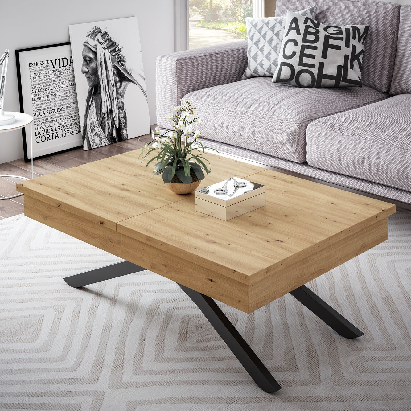 Mesa de Salón Convertible Motorizada con Aspas – Extensible 120/170x80 cm image 1