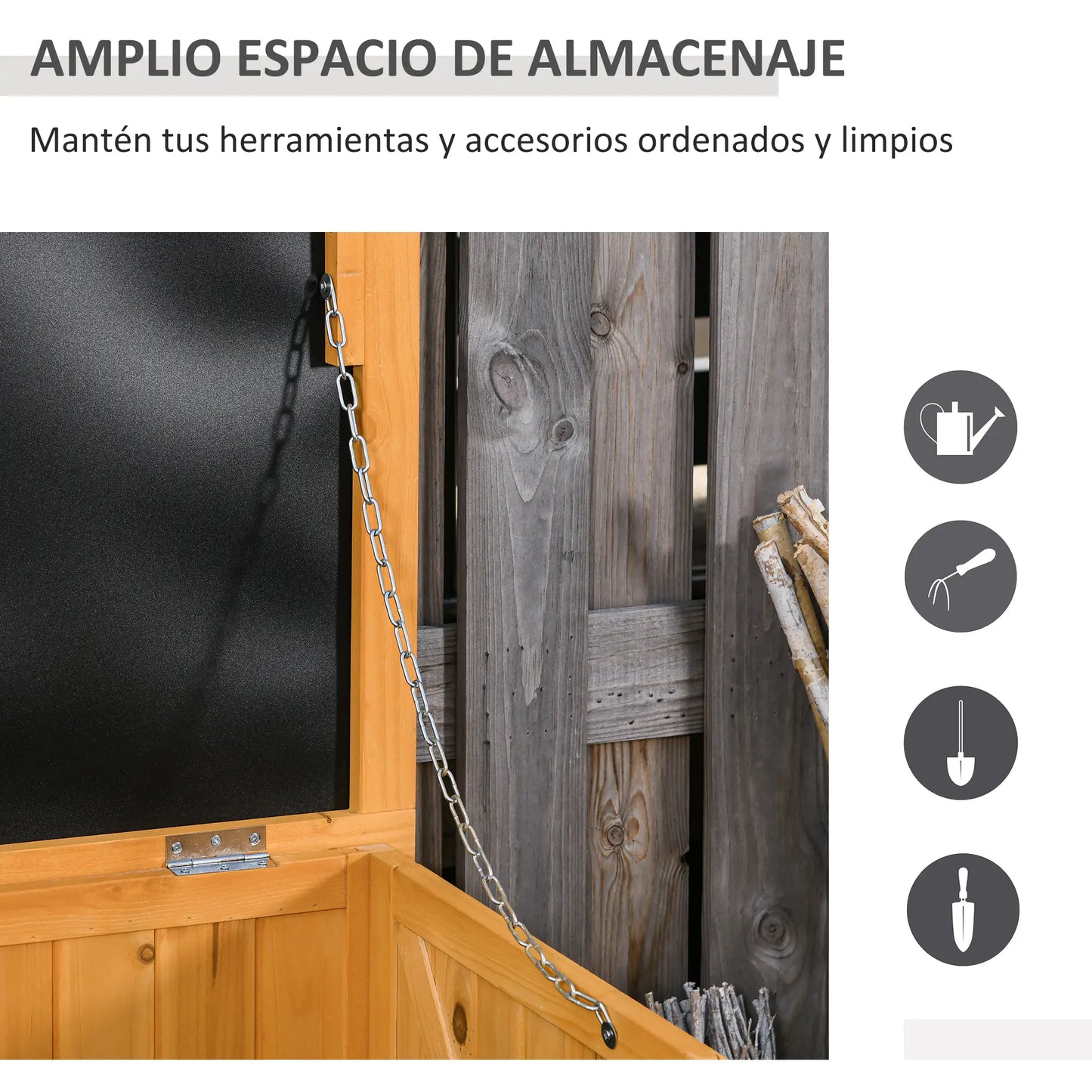 BAÚL DE MADERA EXTERIOR CON TAPA ABRIBLE Y DISEÑO PERSIANA image 8