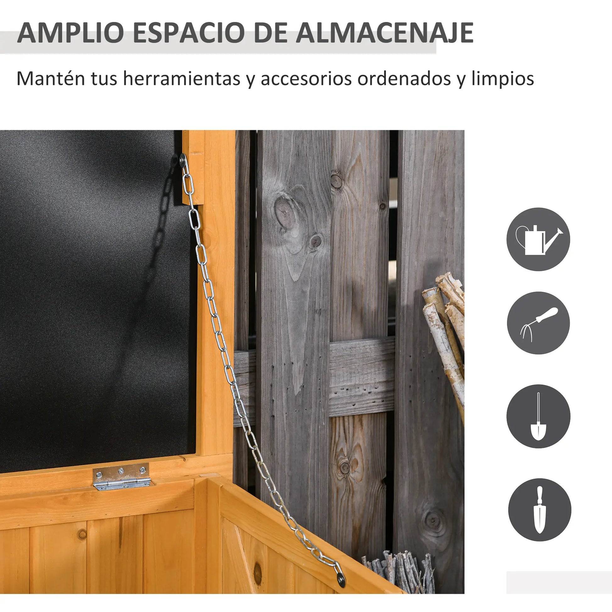 BAÚL DE MADERA EXTERIOR CON TAPA ABRIBLE Y DISEÑO PERSIANA image 8