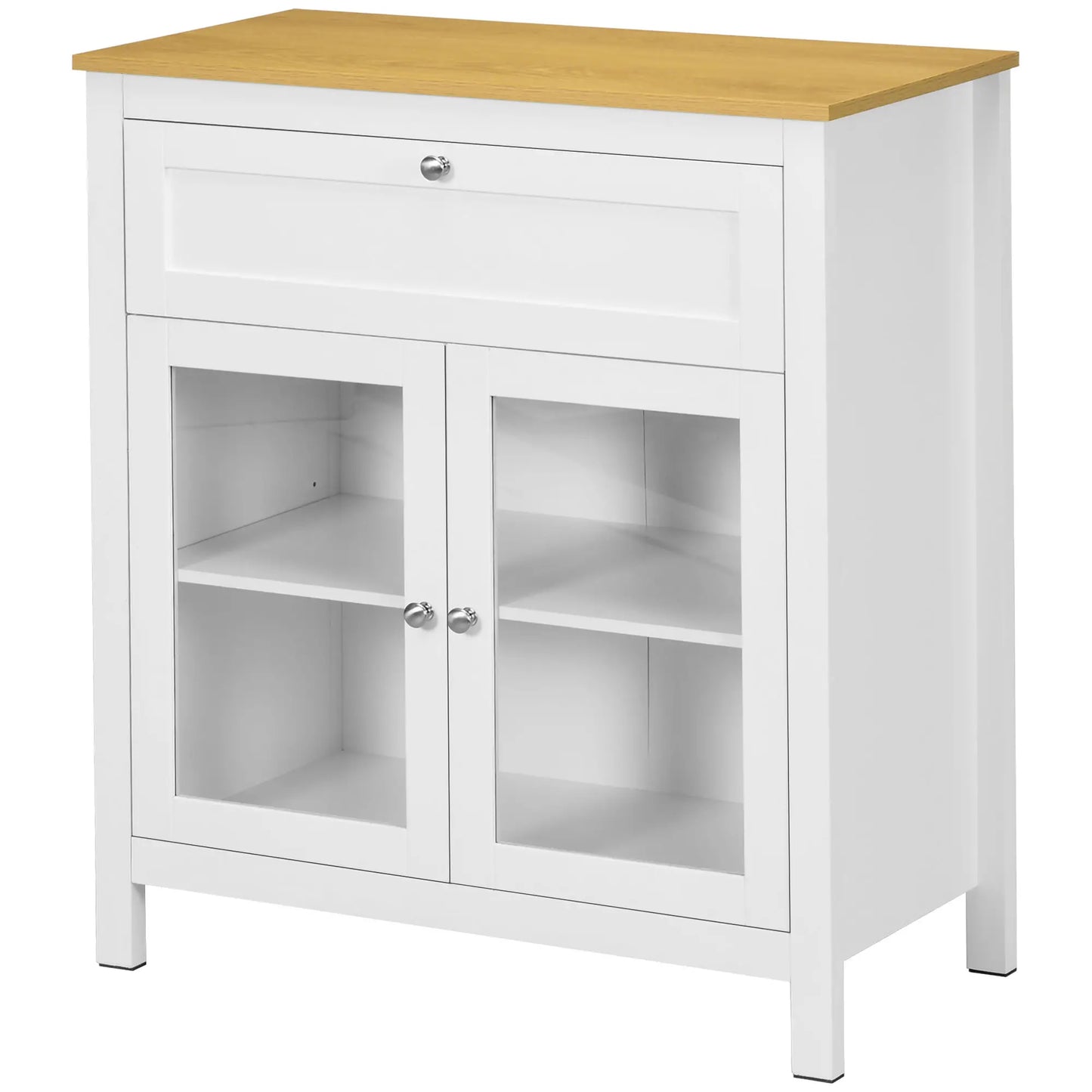 APARADOR DE COCINA MODERNO CON PUERTAS DE VIDRIO – BLANCO Y MADERA image 8
