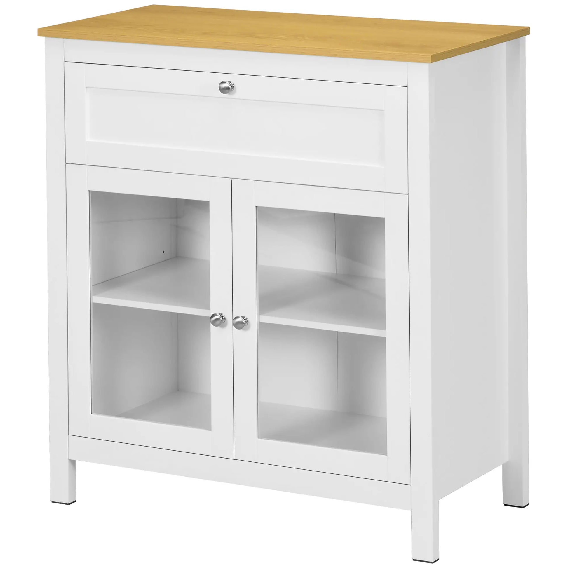 APARADOR DE COCINA MODERNO CON PUERTAS DE VIDRIO – BLANCO Y MADERA image 8