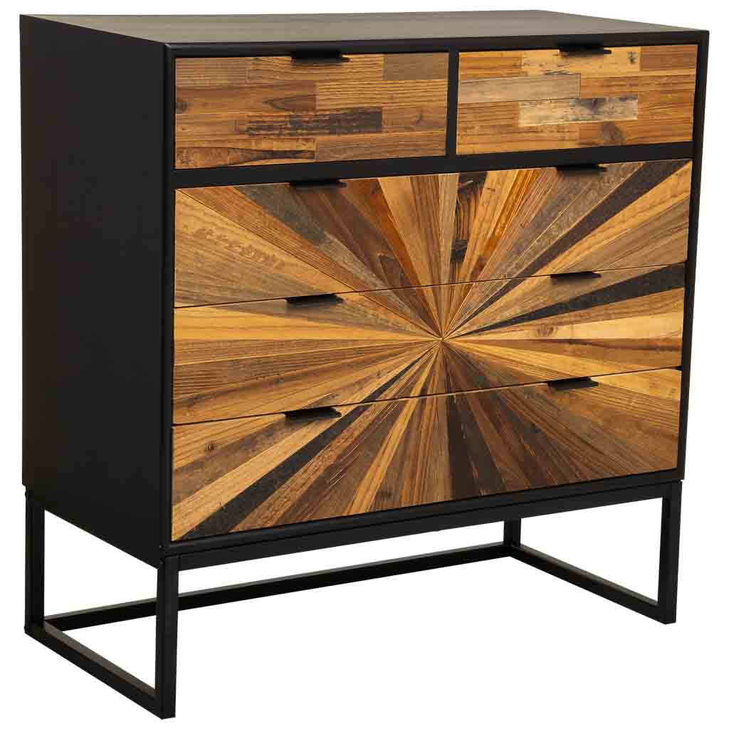 CÓMODA TAKI DE MADERA RECUPERADA NEGRA 5 CAJONES image 0