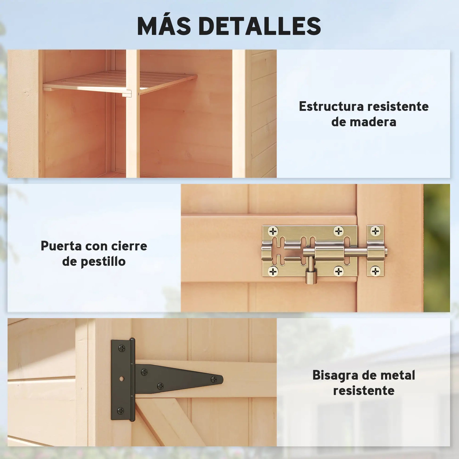 ARMARIO DE JARDÍN DE MADERA PARA EXTERIOR CON 2 ESTANTES image 5