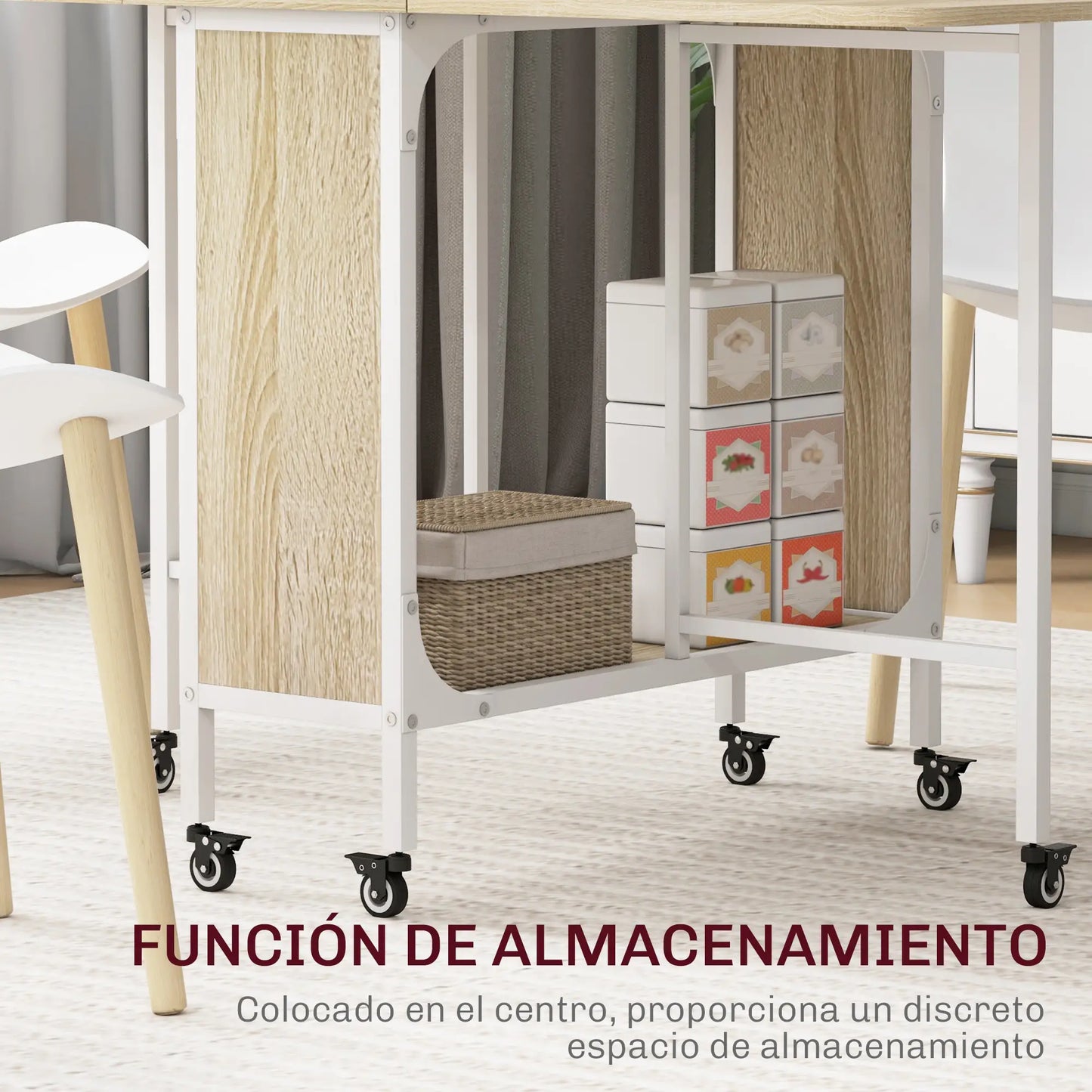 MESA DE COCINA PLEGABLE CON RUEDAS Y ALAS ABATIBLES 130x80 CM image 8