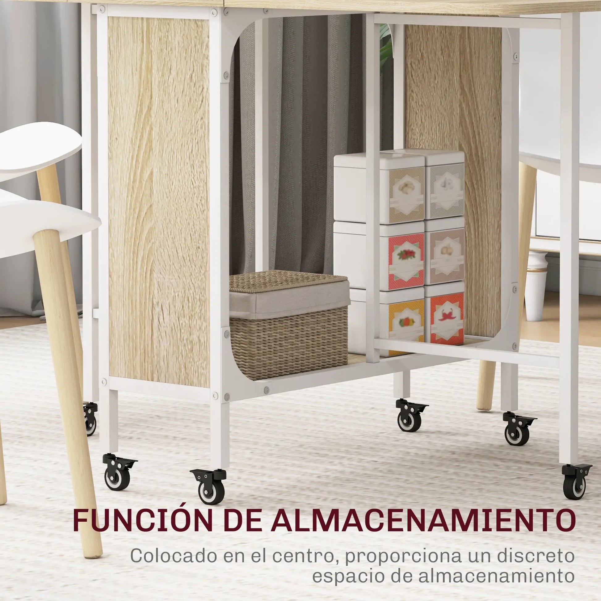 MESA DE COCINA PLEGABLE CON RUEDAS Y ALAS ABATIBLES 130x80 CM image 8