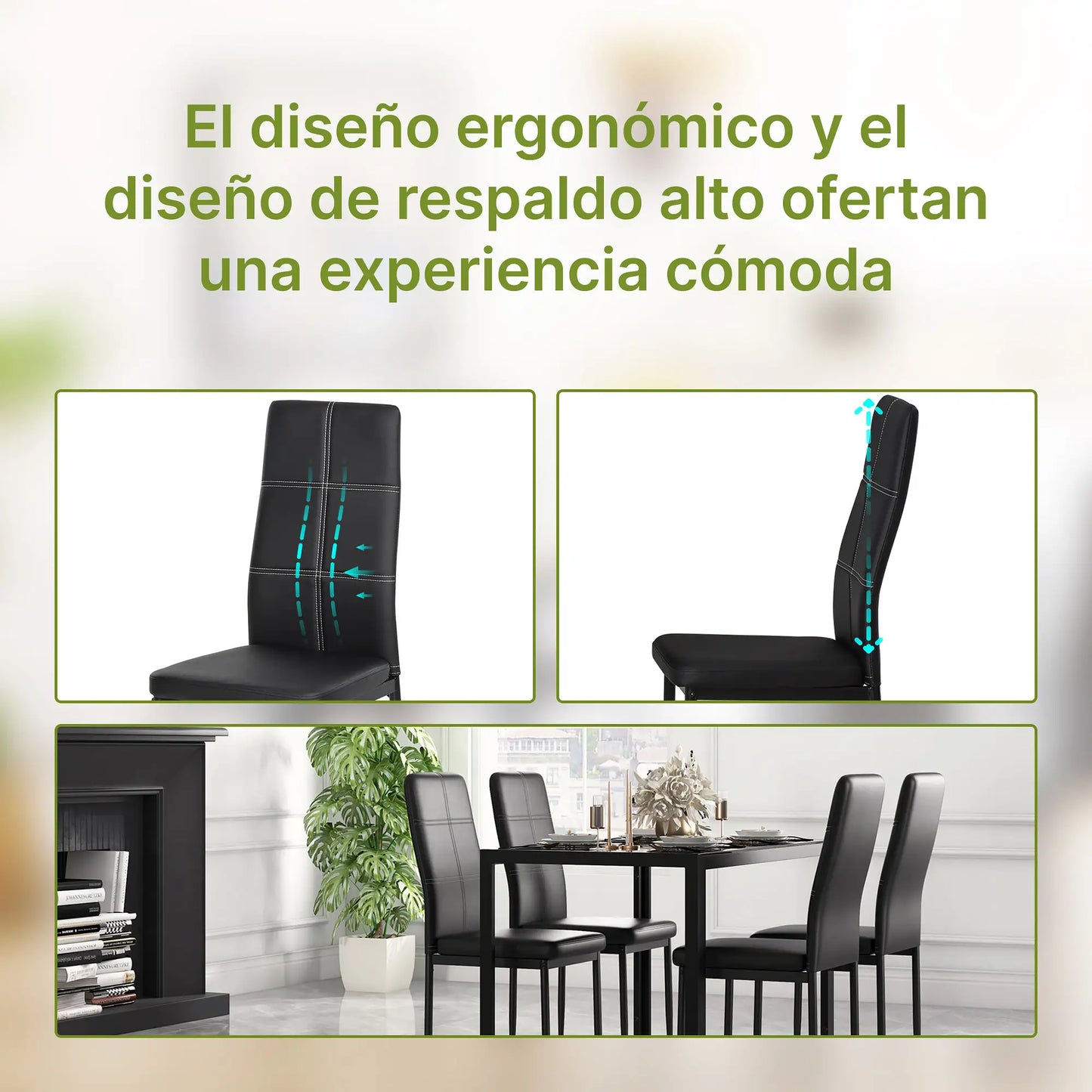 🖤 Conjunto de Comedor CRISTALIA 120 cm – Mesa Cristal + 4 Sillas