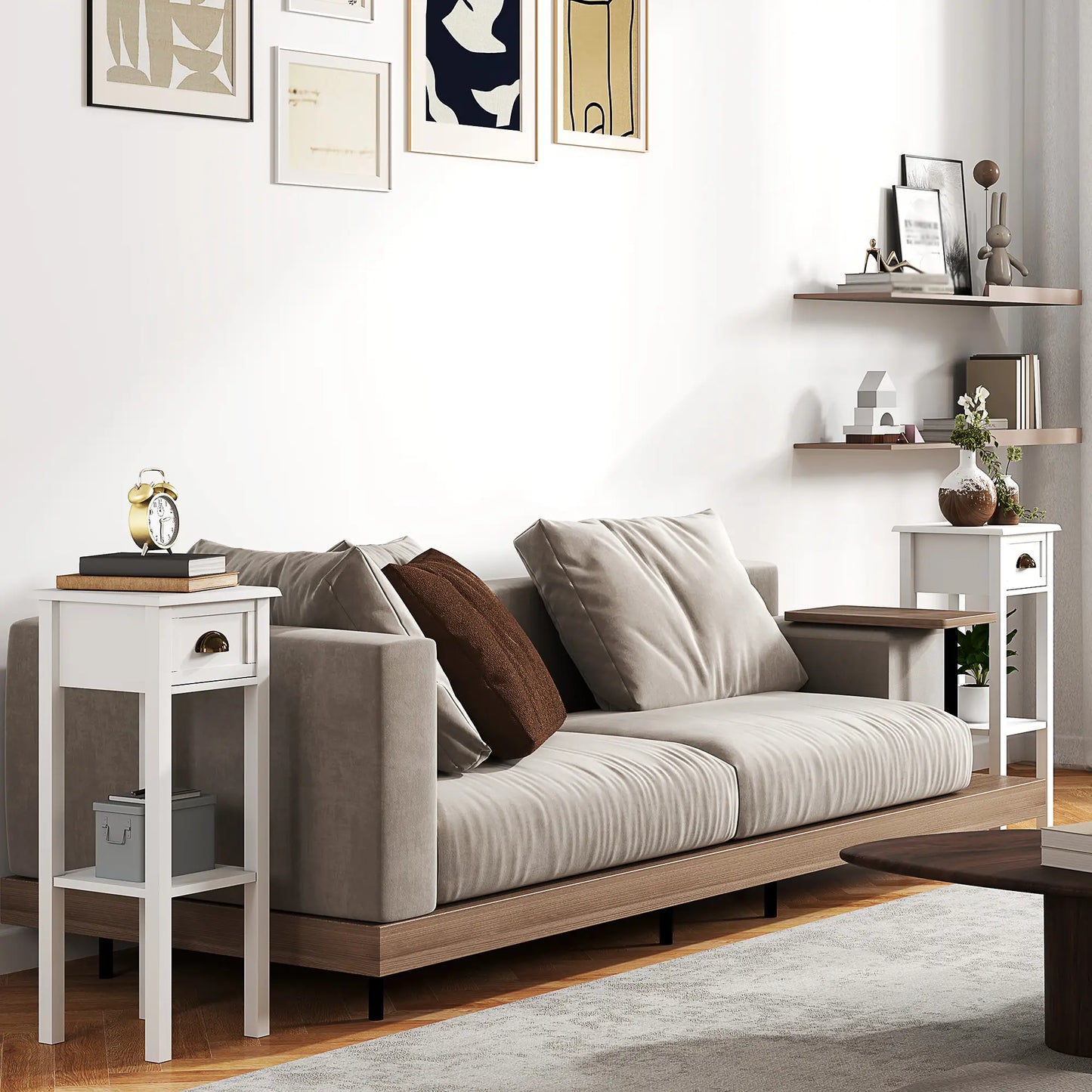 🤍 Pack 2 Mesas Auxiliares WHITE HOME – Con Cajón
