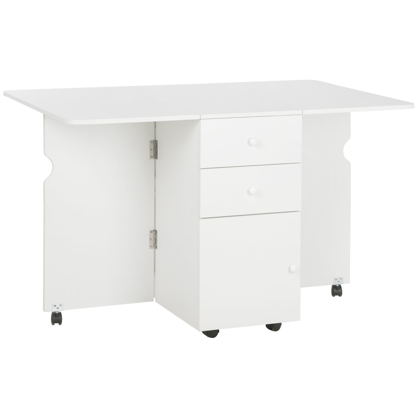 MESA DE COMEDOR PLEGABLE CON ALAS ABATIBLES, RUEDAS Y CAJONES – BLANCA image 7