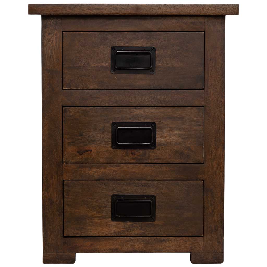 MESITA ÓXIDO ARTESANAL DE MADERA MACIZA CON 3 CAJONES image 3