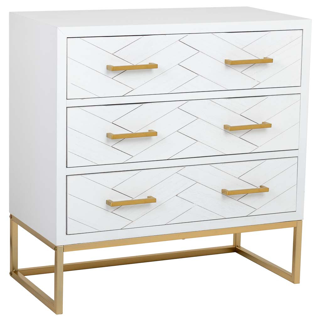 CÓMODA MARTA DE MADERA Y METAL BLANCA 3 CAJONES image 0