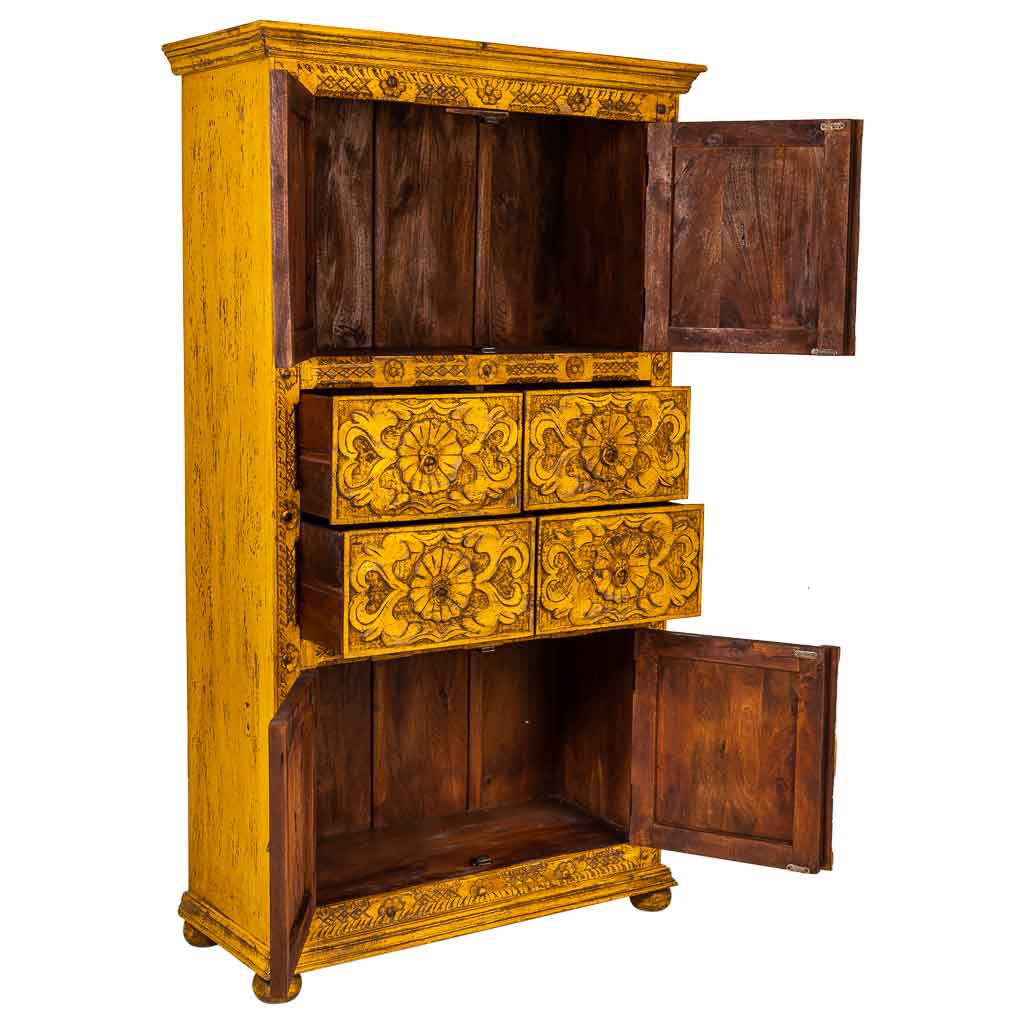 ARMARIO DALIAN YELLOW ARTESANAL DE MADERA MACIZA 2 CAJONES Y 4 PUERTAS image 1