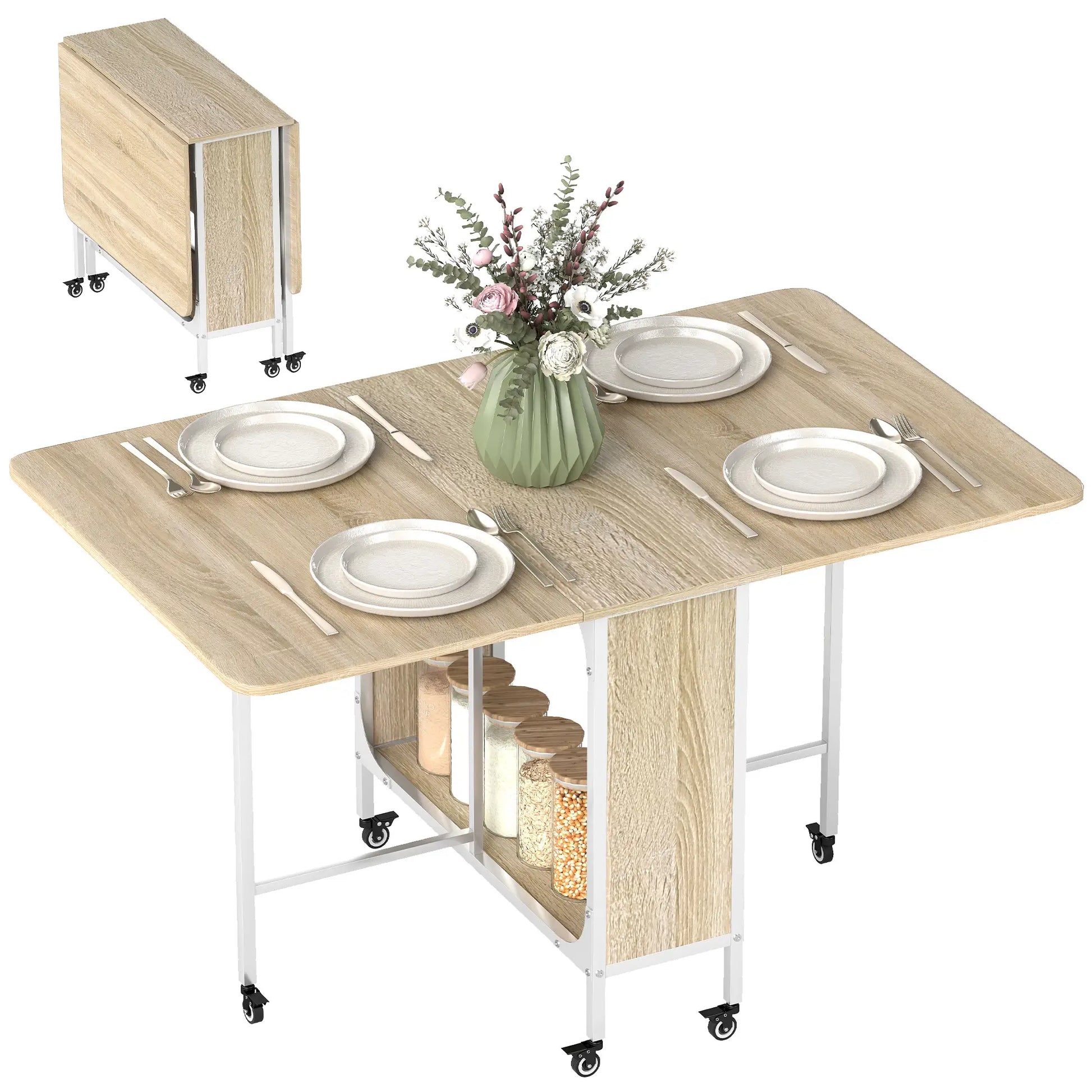 MESA DE COCINA PLEGABLE CON RUEDAS Y ALAS ABATIBLES 130x80 CM image 0